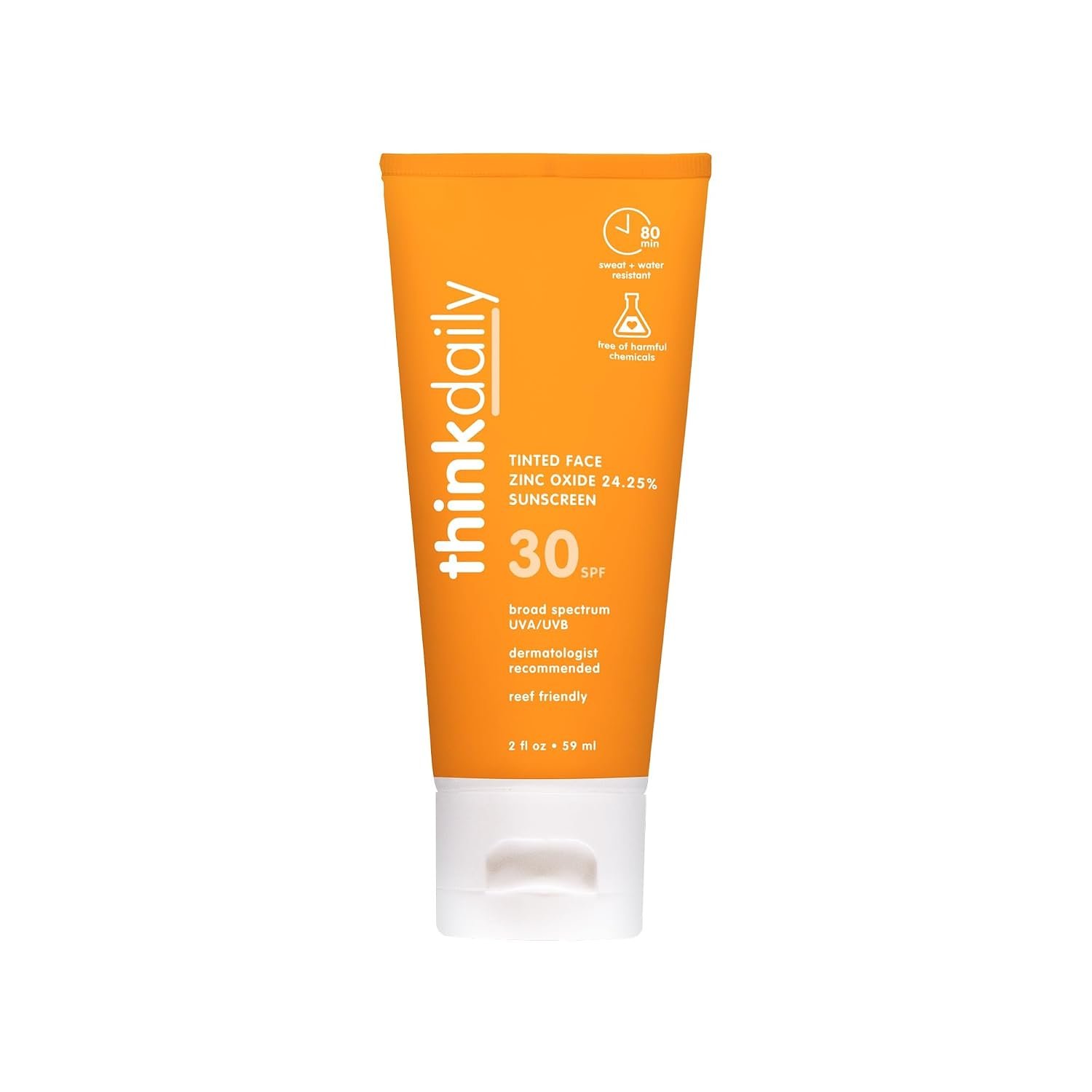 Thinkdaily Tinted Sunscreen for Face SPF 30 Mineral Zinc Oxide, 2 Fl Oz