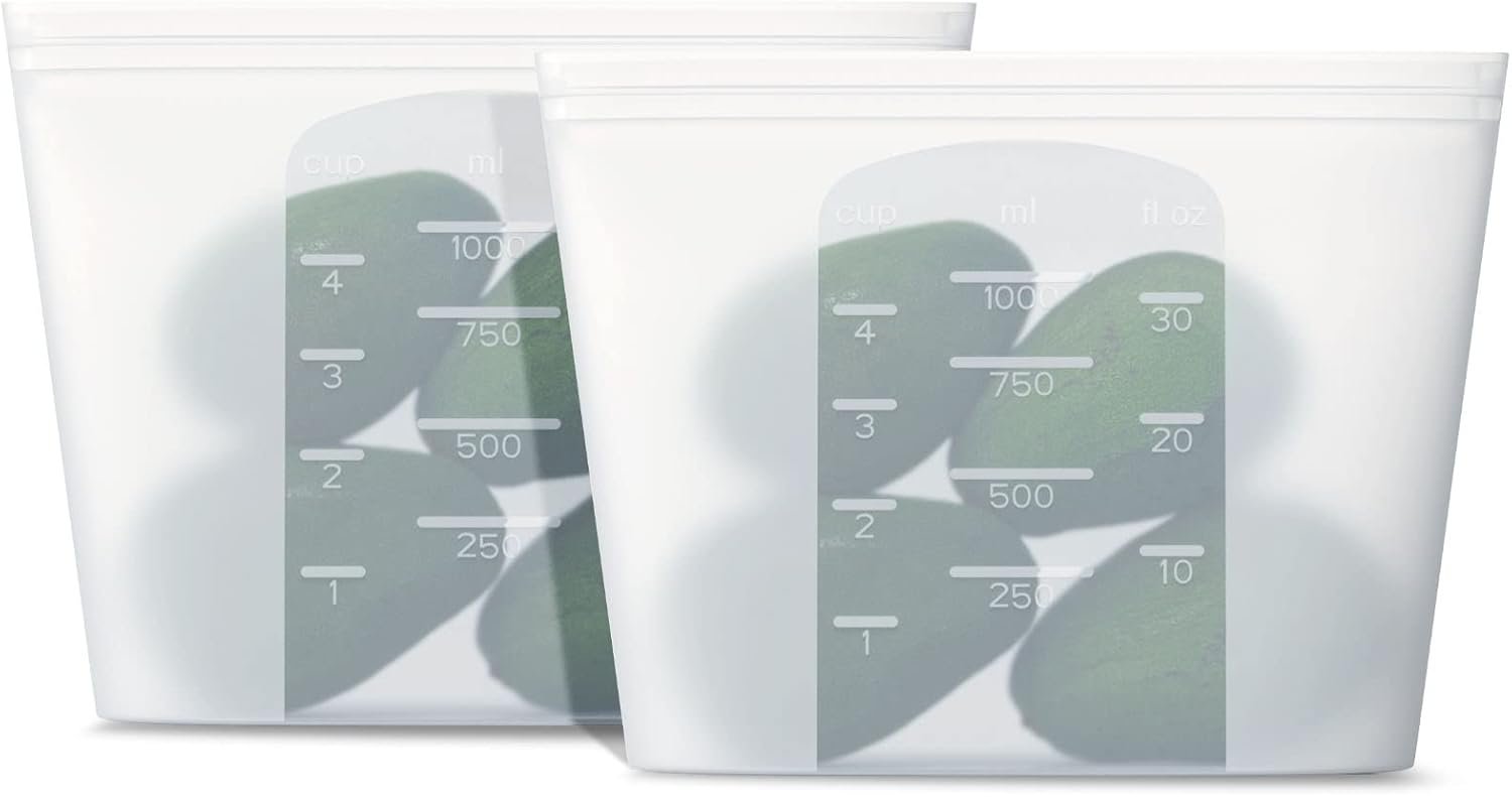 Winrock Reusable Silicone Food Storage Bag, for Microwave, Oven, Fridge, Freezer & Sous Vide Zip Sealed Containers (2 Middle size 32oz 1000ml)…
