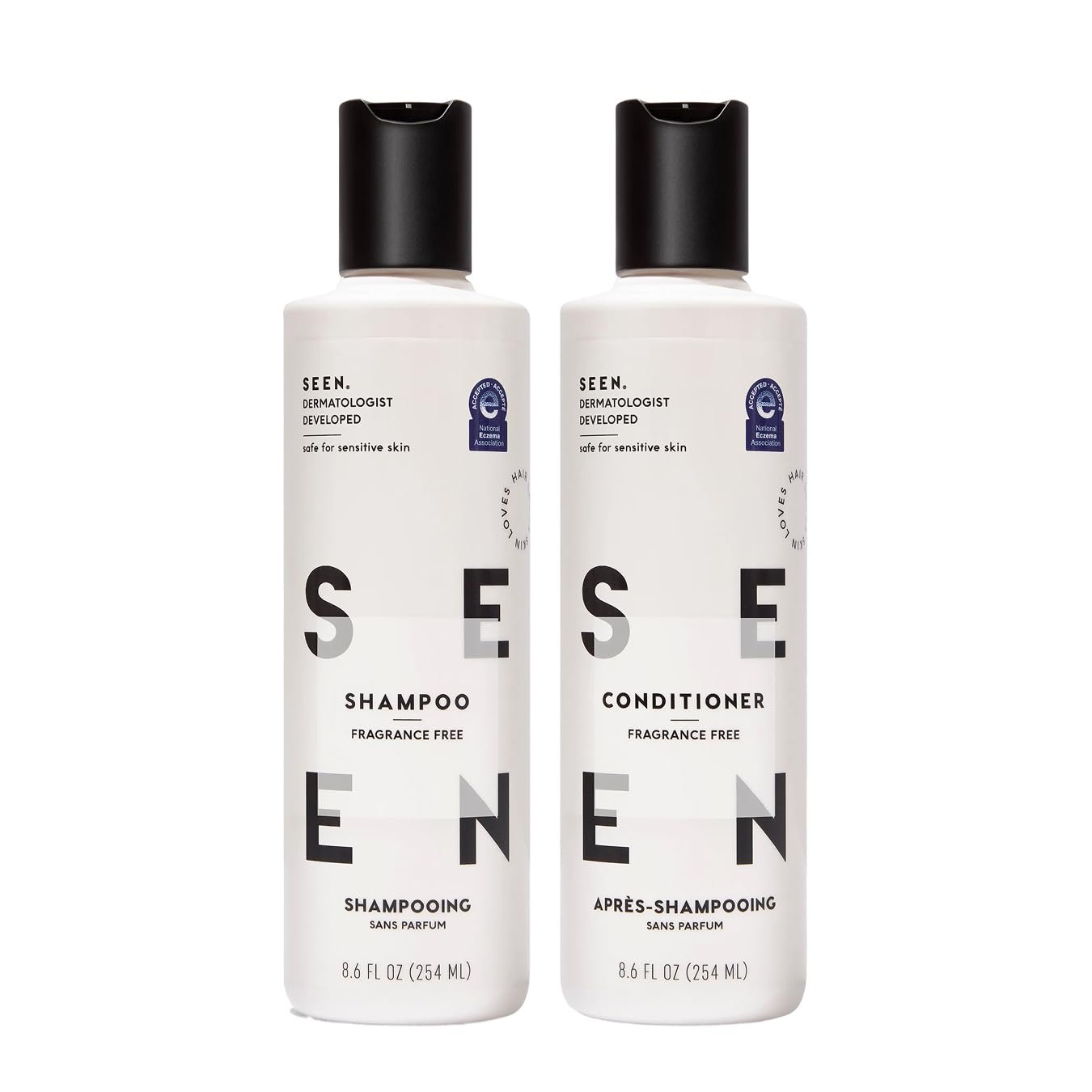 SEEN Shampoo & Conditioner Bundle, Fragrance-Free – Non-Comedogenic Hair Care Set, Dermatologist-Developed, Safe for Sensitive, Eczema & Acne-Prone Skin