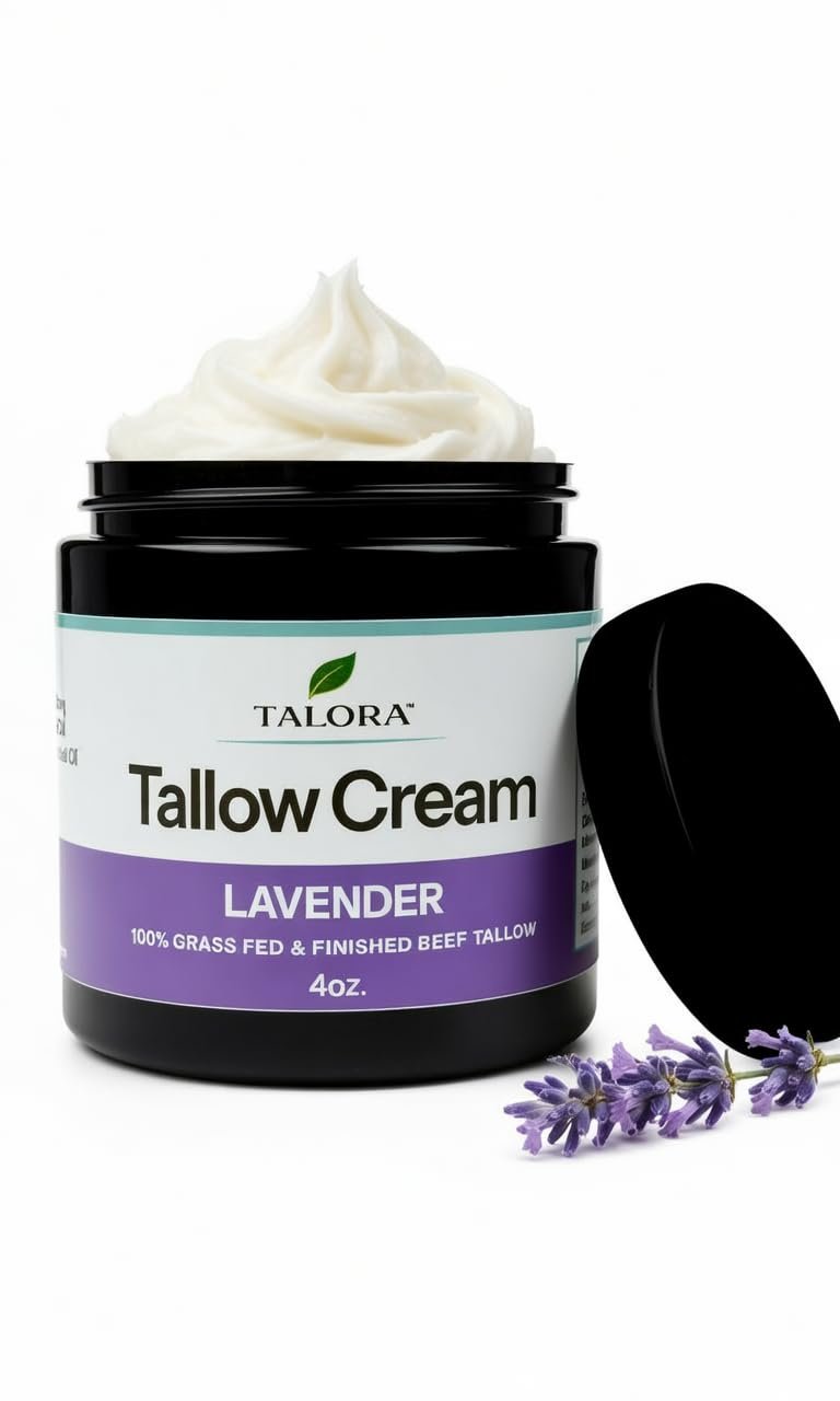 Tallow Cream: Lavender | 100% Grass-Fed & Finished Beef Suet Tallow Moisturizer with Organic Jojoba Oil | Deeply Nourishing | All-Natural Skin Cream for Dry & Sensitive Skin (4oz)