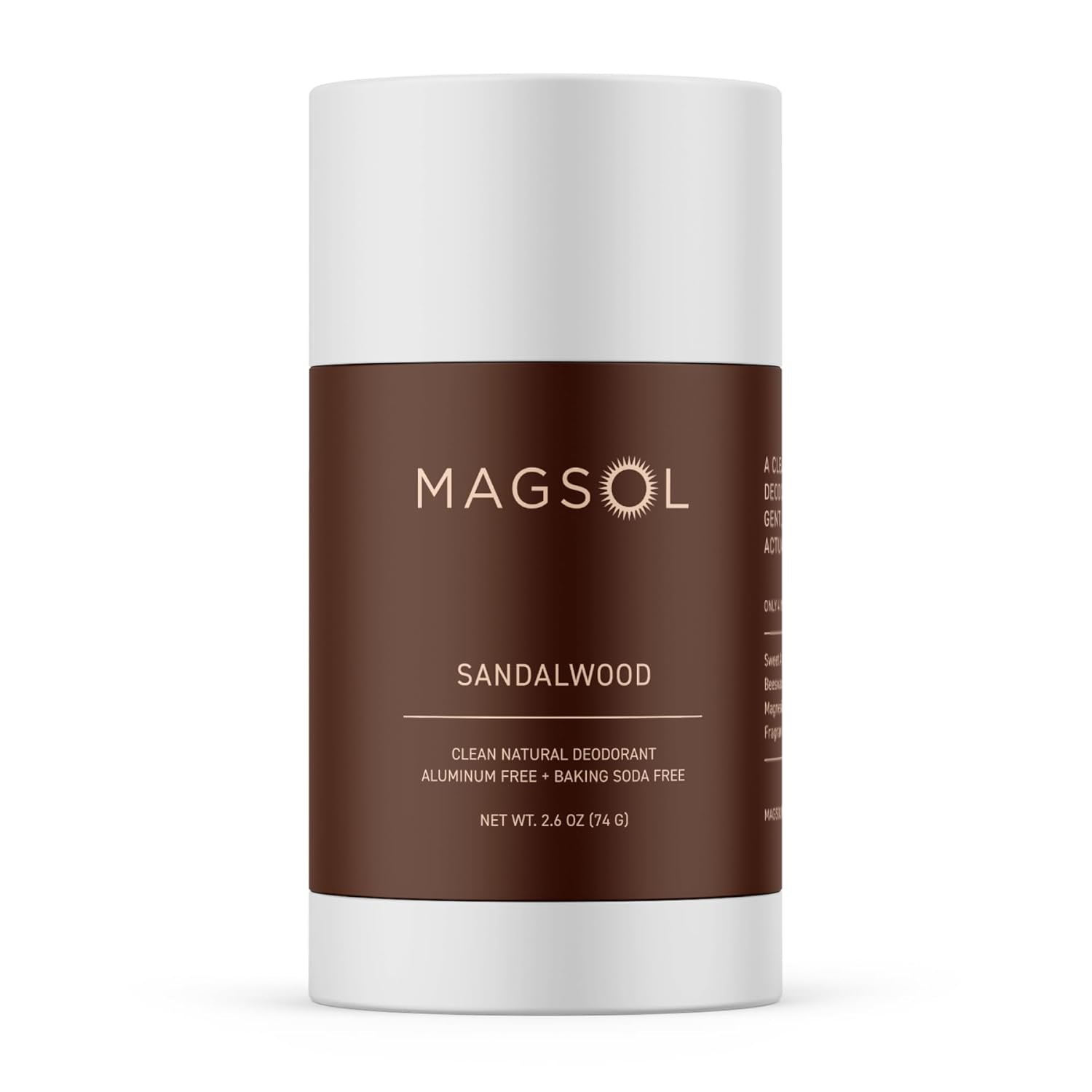 MAGSOL Magnesium Deodorant for Men, Aluminum Free, Baking Soda Free Natural Deodorant for Sensitive Skin, Long Lasting Odor Protection with Sweet Almond Oil, Sandalwood 2.6 oz