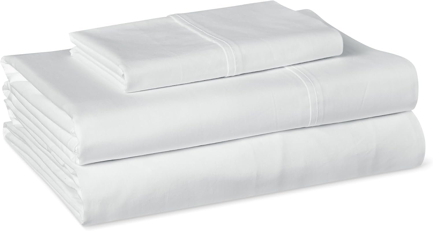 Amazon Basics Organic Cotton Sheet Set with 1-Piece Pillowcase, GOTS-Certified Bedding, Twin, White