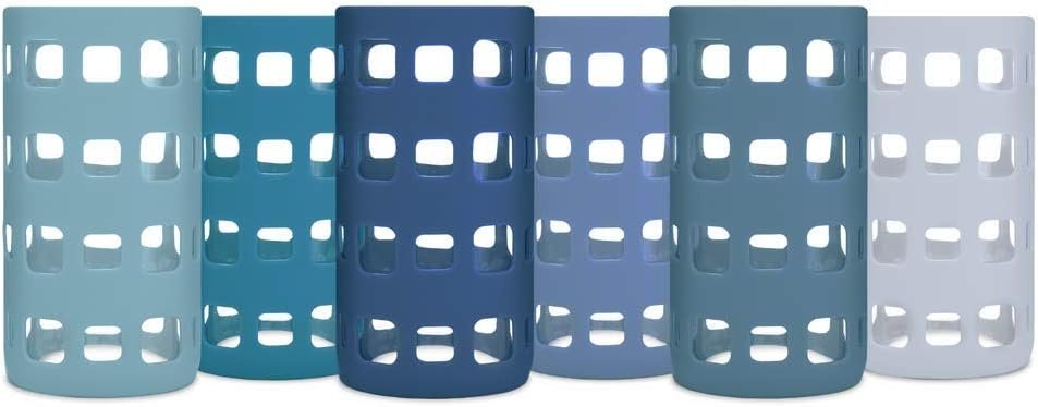 Silicone Glass Water Bottle Sleeves – 6-Pack of Protective Holders 16-18 oz Capacity – Anti-Slip Protection for Beverage Containers – Insulating Carriers for Smoothies and Juices (Ocean Blues)