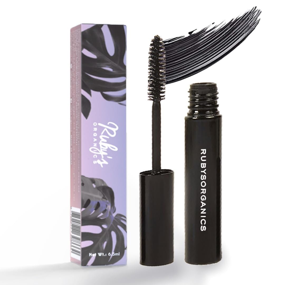 RUBY’S ORGANICS Mascara 100% Natural, Non-toxic, Long-lasting & Waterproof eye-makeup, Safe & non-irritating formula for sensitive eyes, Paraben free – Black, 6.5ml