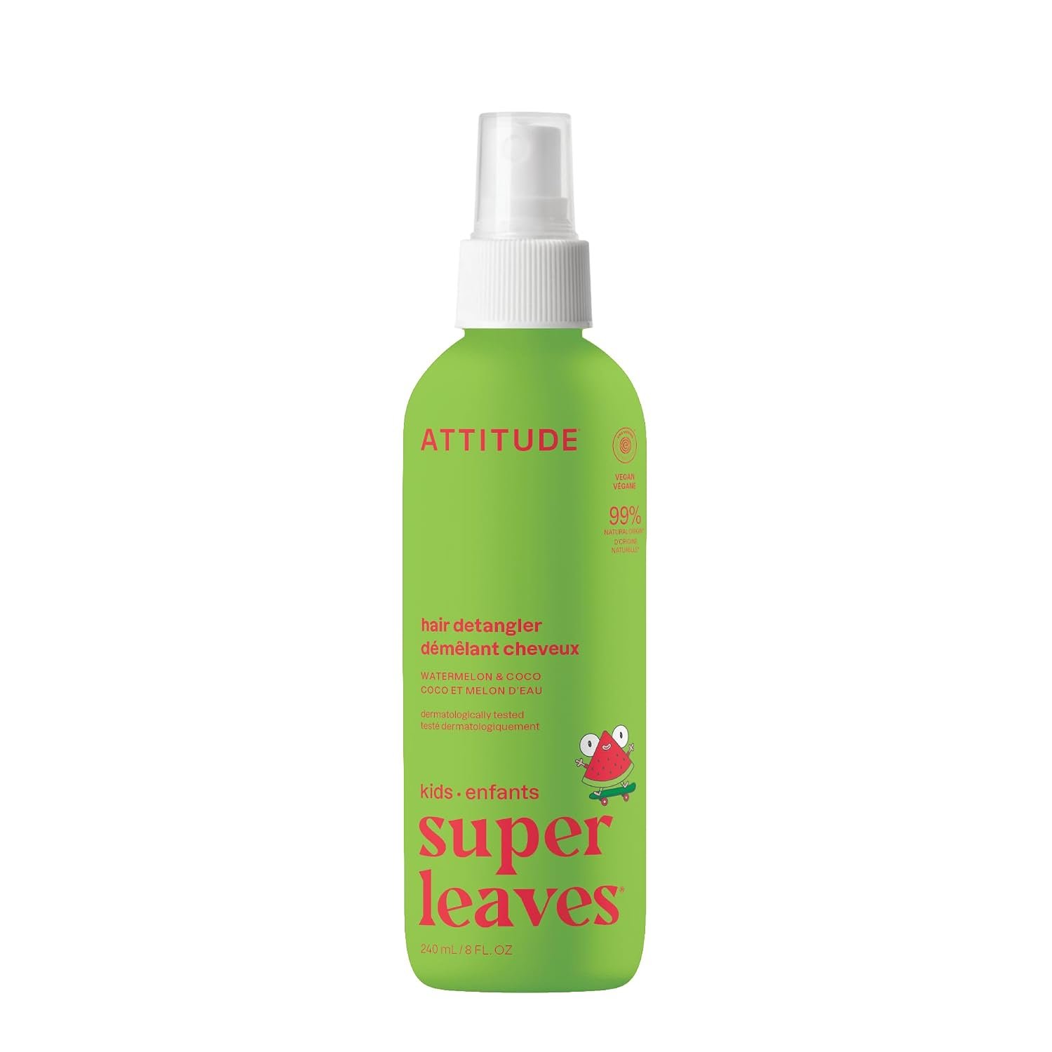 ATTITUDE Hair Detangler Spray for Kids, Watermelon & Coco, 8 Fl Oz