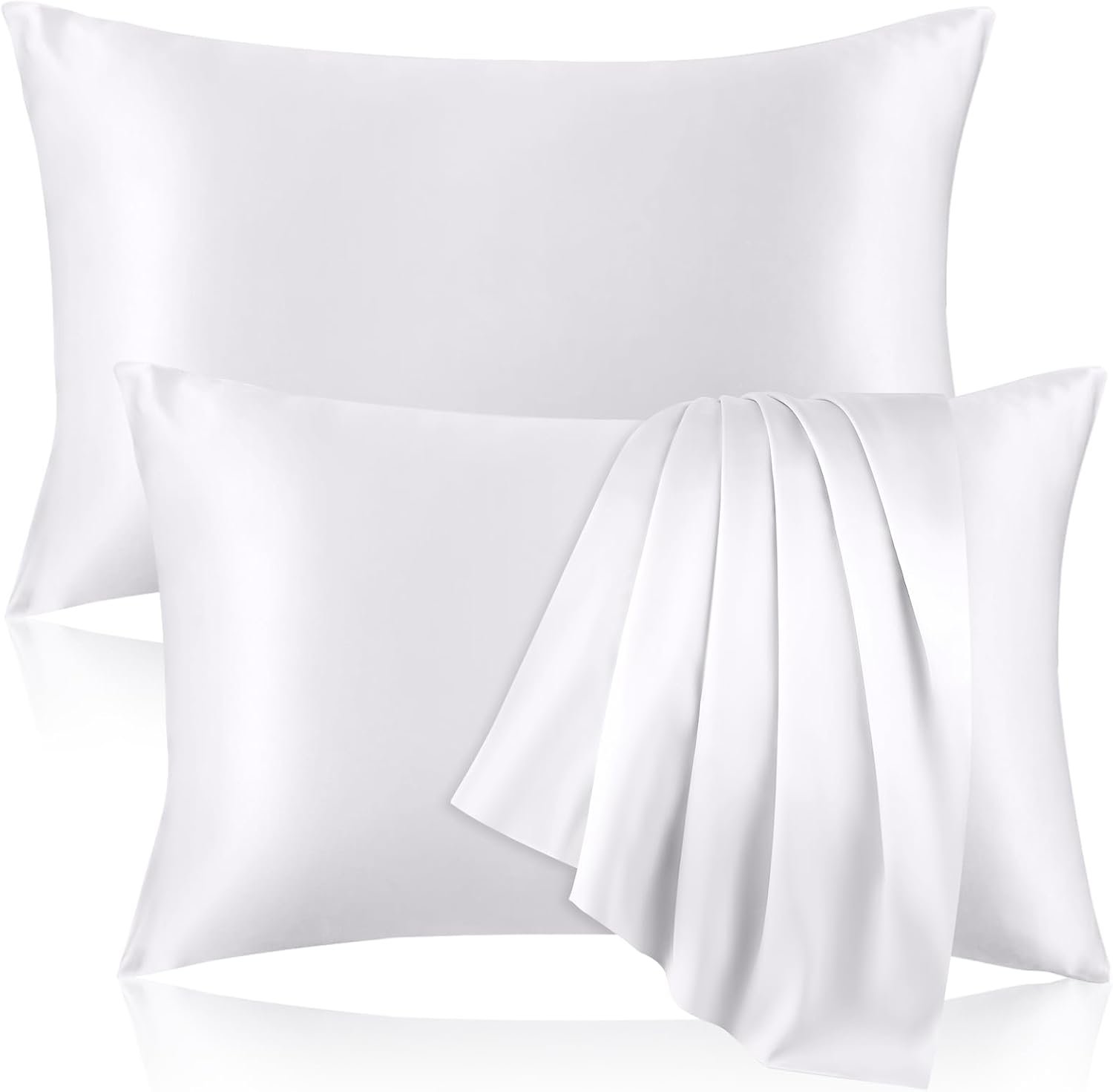 Kinself 100% Pure Silk Pillowcase for Hair and Skin, Both Sides Mulberry Silk Pillowcases with Hidden Zipper, Cooling Pillowcase 19 Momme, 600 Thread Silk Pillow Cases Standard Size, 2PCS, White