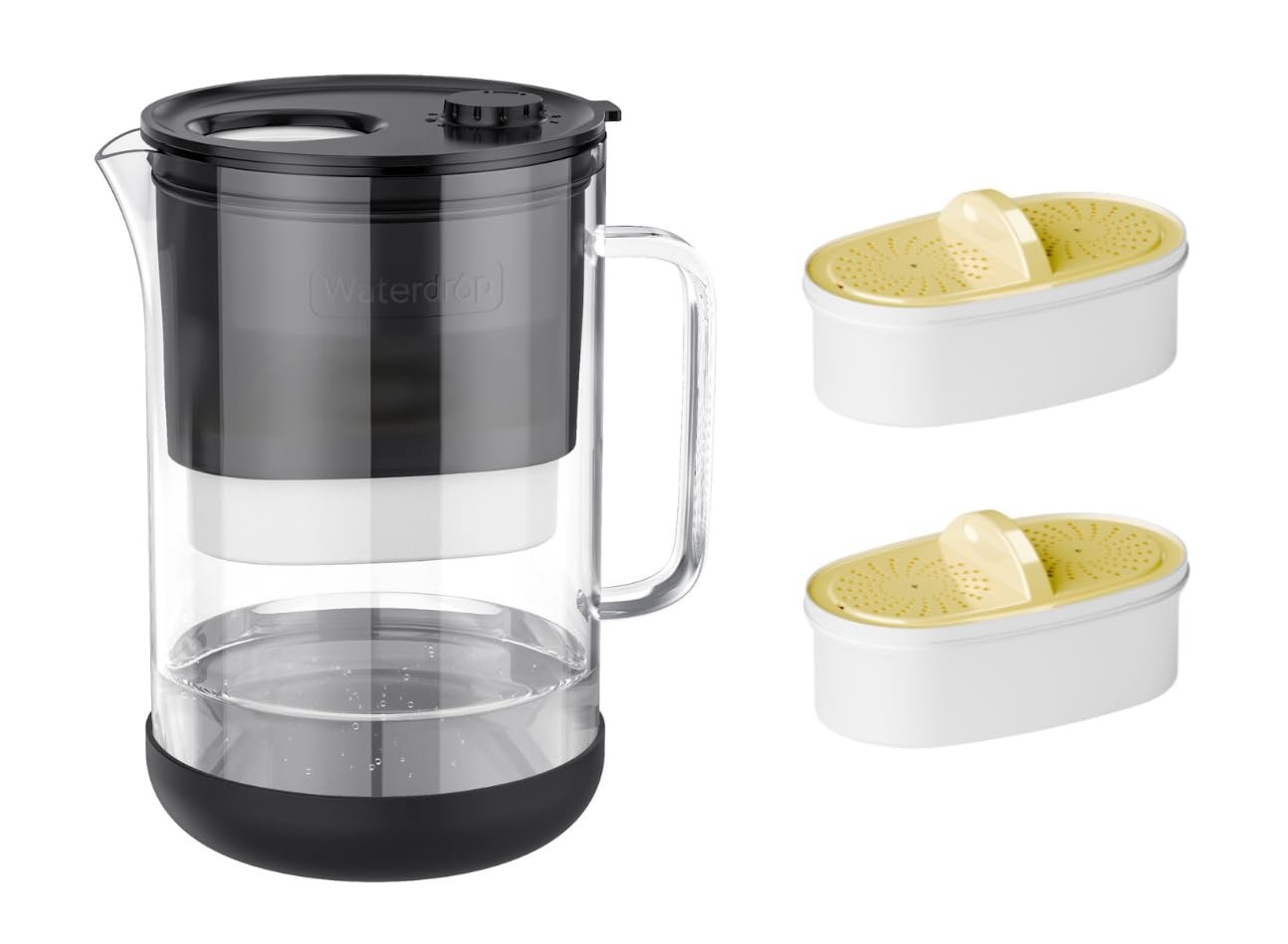 Waterdrop PT-09BL 10-Cup Large Glass Water Filter Pitcher with 2 Filters, Eco-Friendly, NSF/ANSI 53, 42 & 372 Certified Filter, Reduces PFOA/PFOS, Chlorine, Cadmium, Copper & Mercury, Black