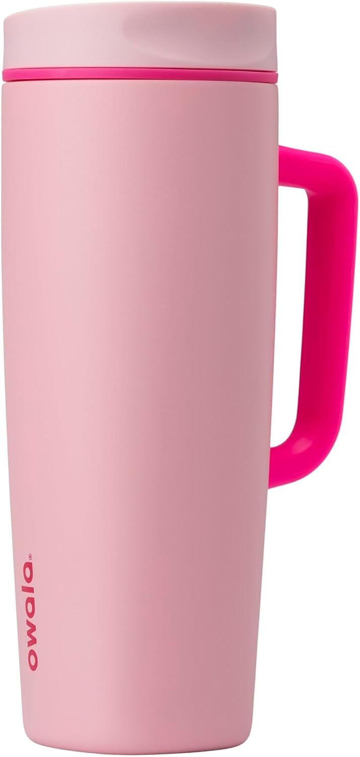 Owala SmoothSip Slider Stainless Steel Insulated Travel Mug with Handle, 100% Leak Proof, For Hot and Cold Drinks, Travel Friendly with Sliding Lock Lid, 24 oz, BPA Free, Leak Proof, Pucker Up