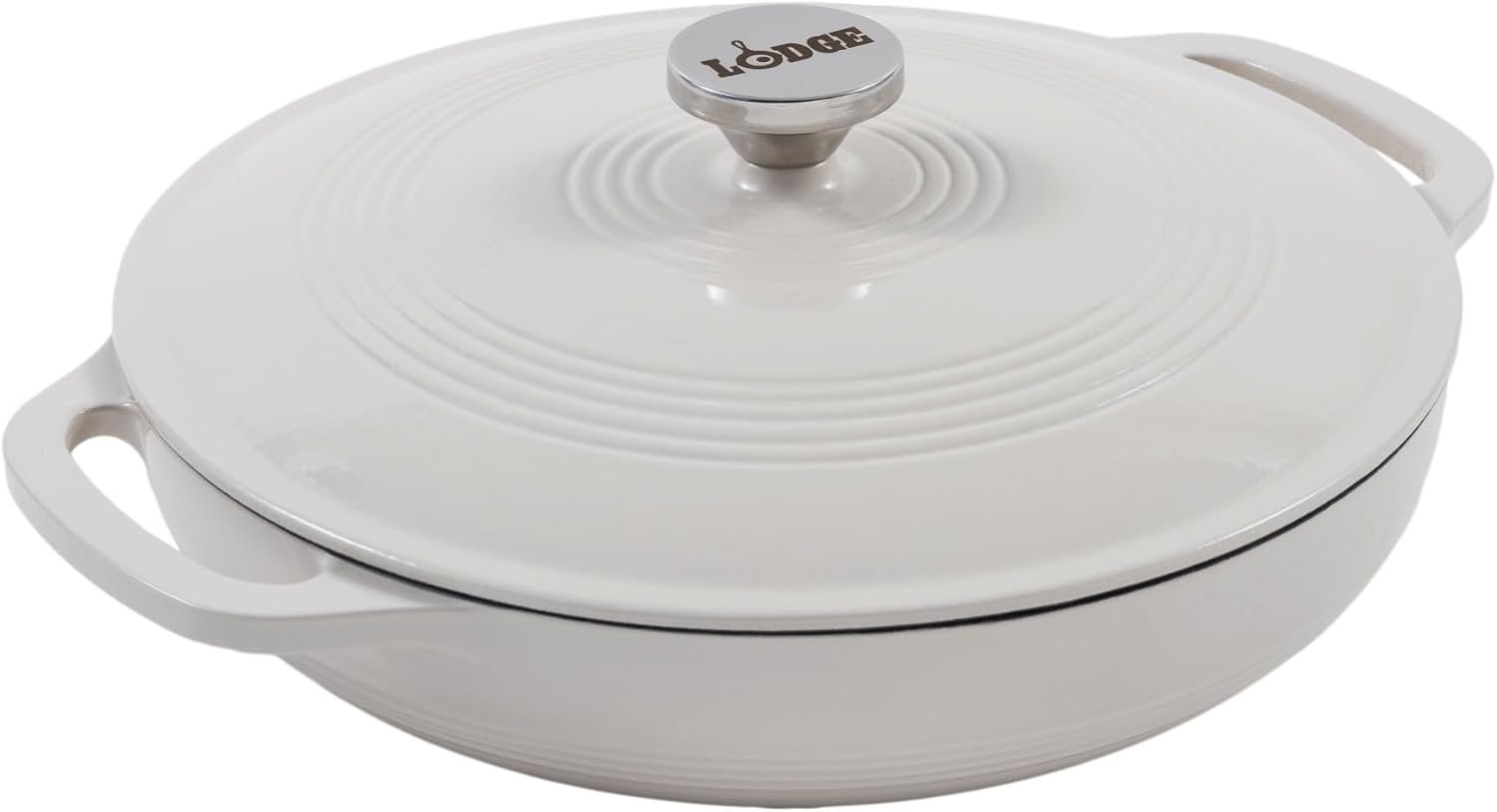 Lodge Essential Enamel Cast Iron Braiser, 3.6 Quart, Oyster White