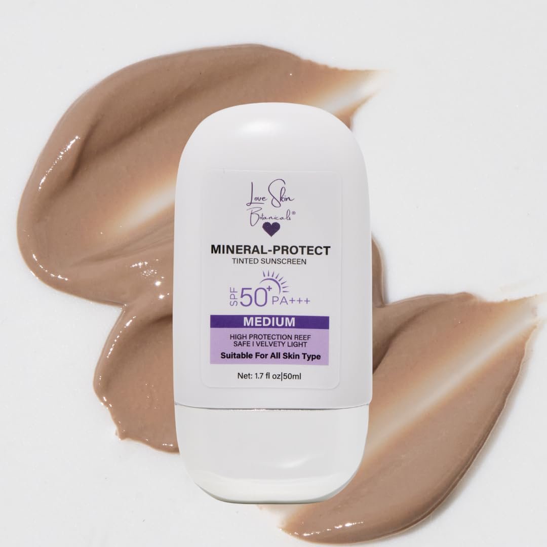 Mineral Protect Tinted Sunscreen SPF 50 PA+++ – Medium Tint | 100% Mineral, Reef-Safe, Chemical-Free, Unscented, Daily Face Sunscreen