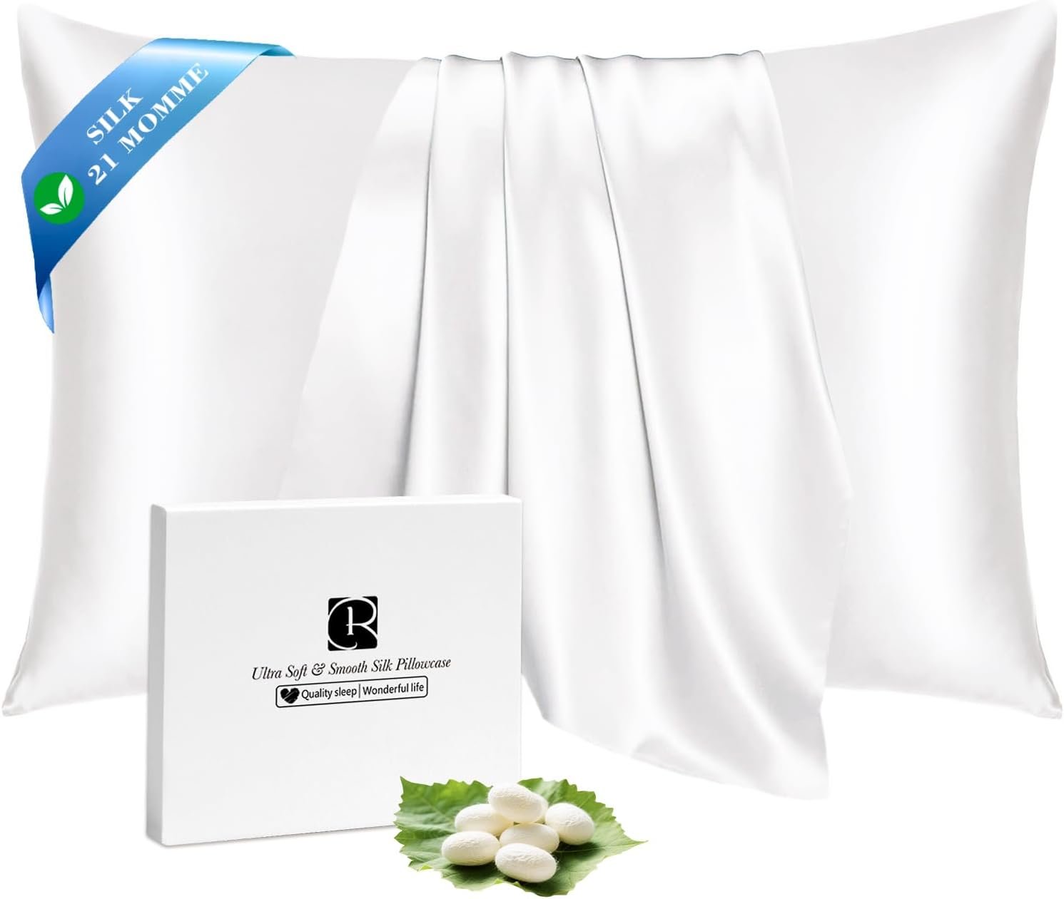 Ravmix 21 Momme 100% Mulberry Silk Pillow Case Standard 20×26, Ivory White