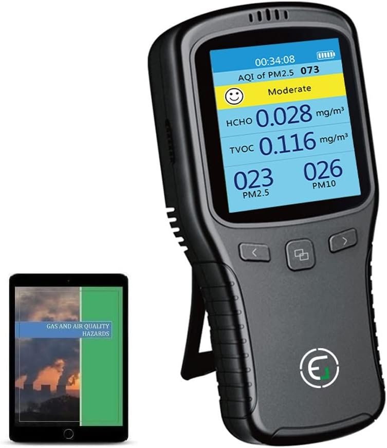 EG Air Quality Monitor, Formaldehyde Detector, Pollution Meter, Sensor, Tester; Detect & Test Indoor Pollution, TVOC Volatile Organic Compound Gas, PM2.5 2.5 Micron Particulate Matter Dust; eBook