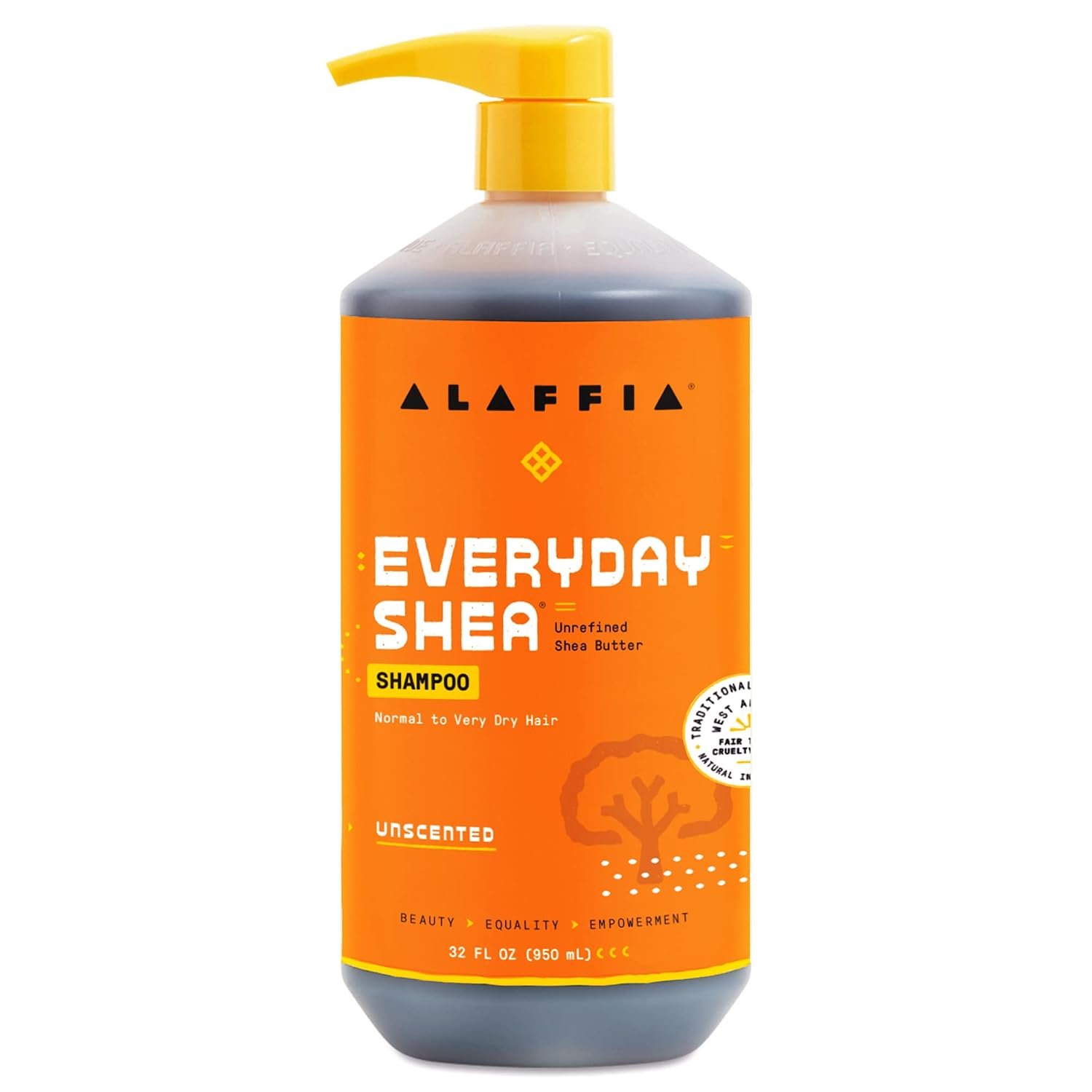 Alaffia Shampoo, Unscented – EveryDay Shea Sulfate-Free Shampoo with Moisture-Rich Shea Butter and Coconut Oil, 32 Oz