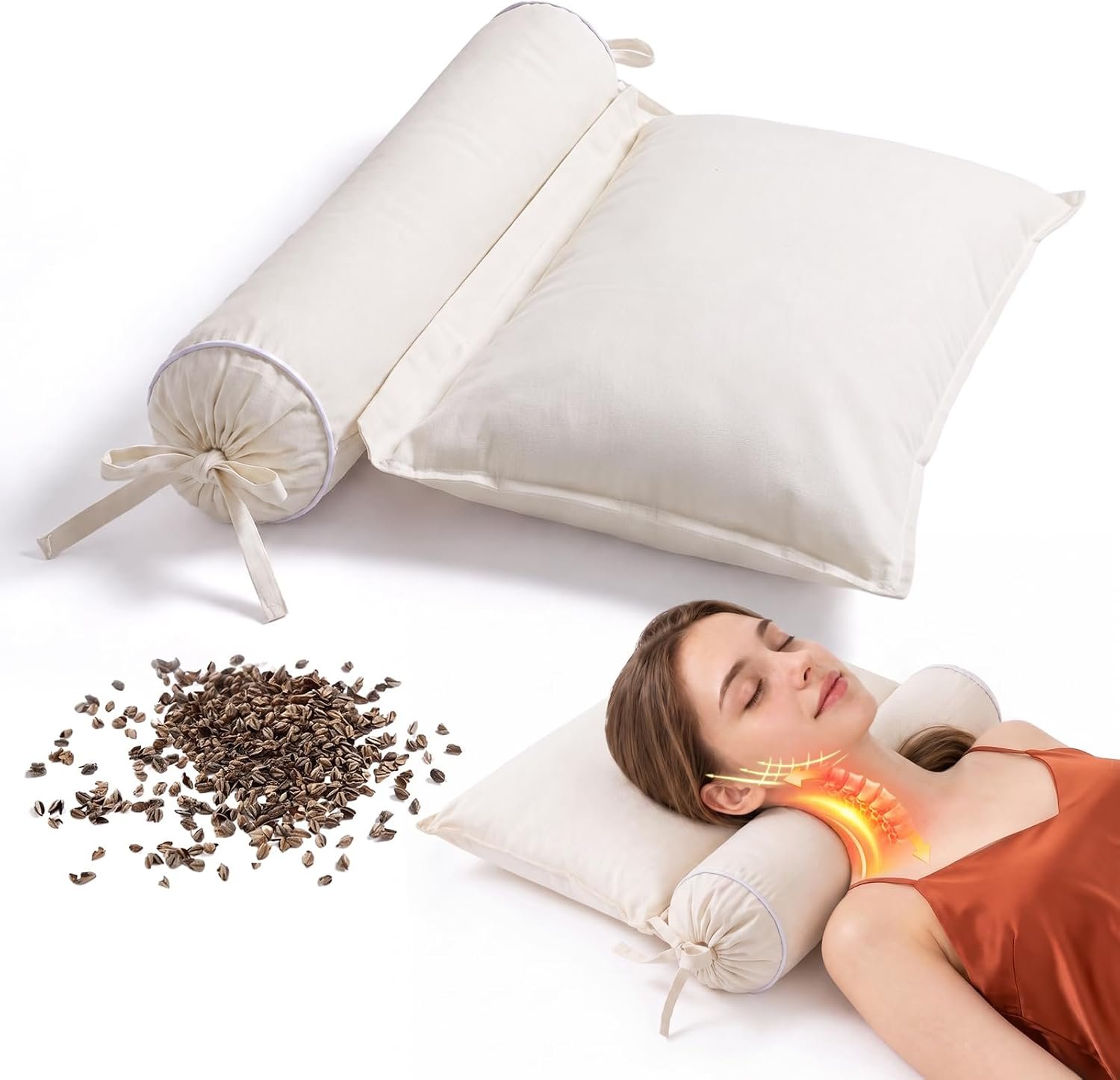 Buckwheat Pillow – 3-Point Head Neck Shoulder Support, Detachable