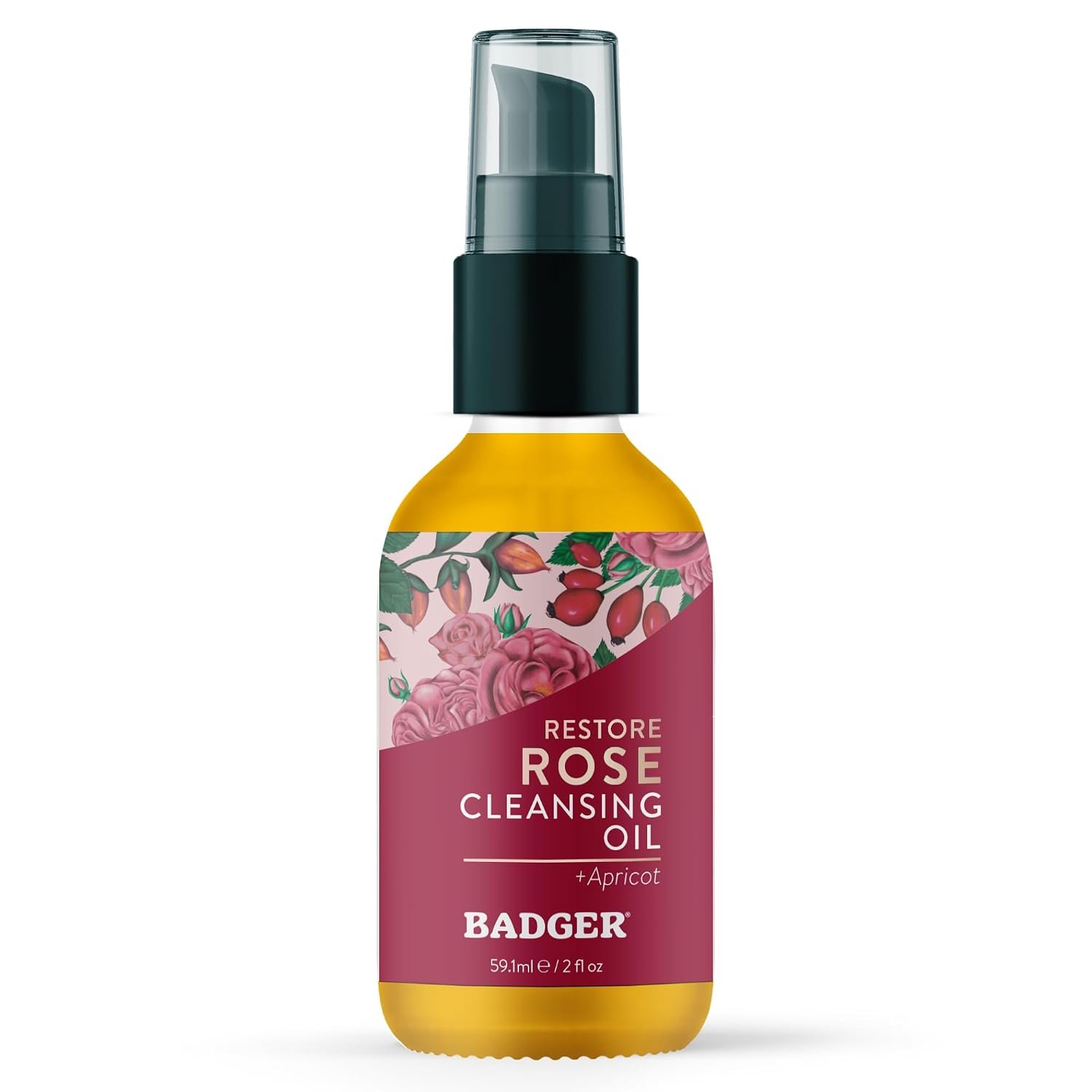 Badger Rose Face Cleansing Oil, 2 fl oz Glass Bottle