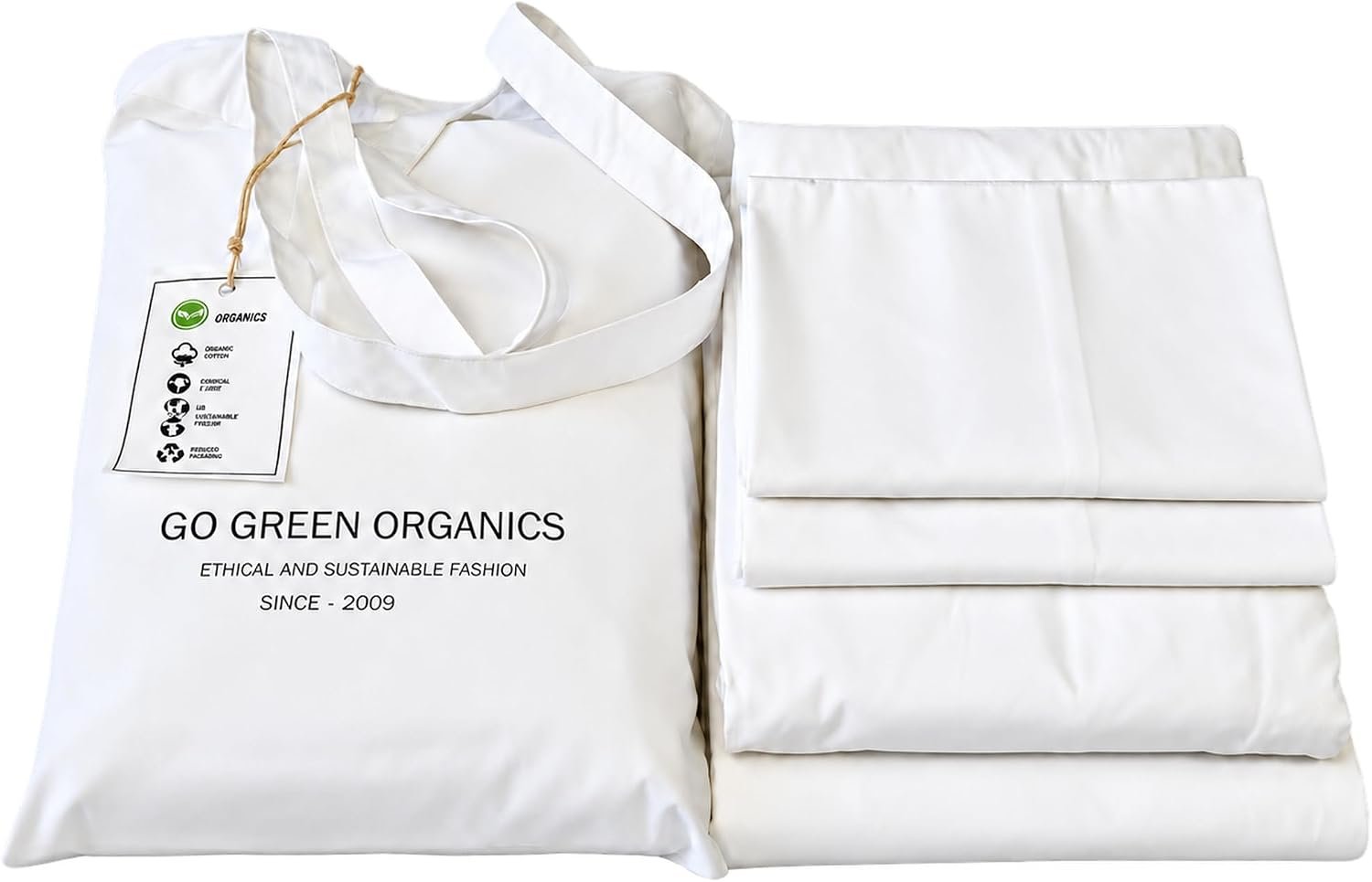 Organic Cotton Crisp Percale Bed Sheet Set – Luxury Hotel Quality – GOTS Certified – White – Deep Pocket – Easy Care – King