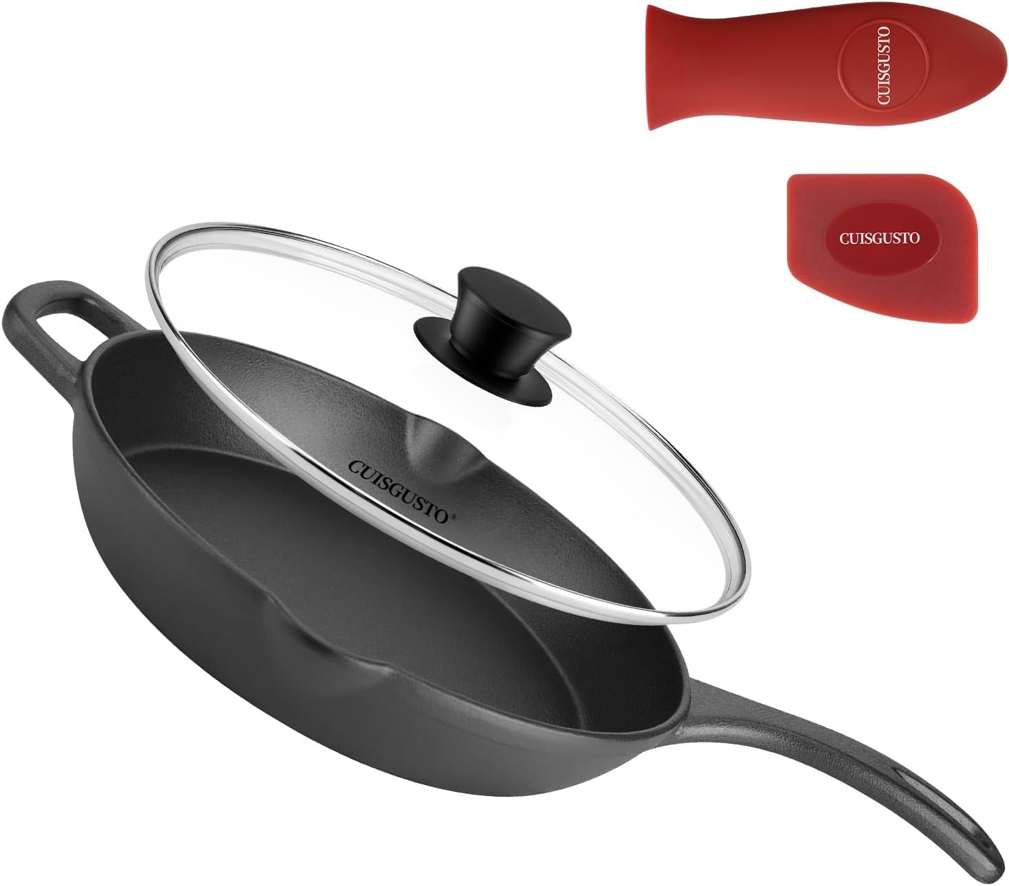 10 Inch Cast Iron Skillet with Glass Lid, Pre-Seasoned Frying Pan