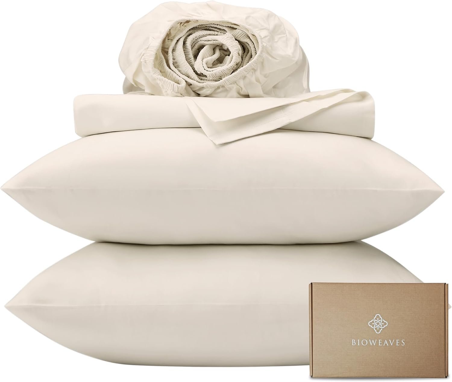 BIOWEAVES 100% Organic Cotton Sheets, 300 Thread Count 4-Piece GOTS Certified Bed Sheet Set Fits Mattress Upto 17″ Deep Pocket, Soft & Silky Sateen Weave (Full, Undyed Natural)