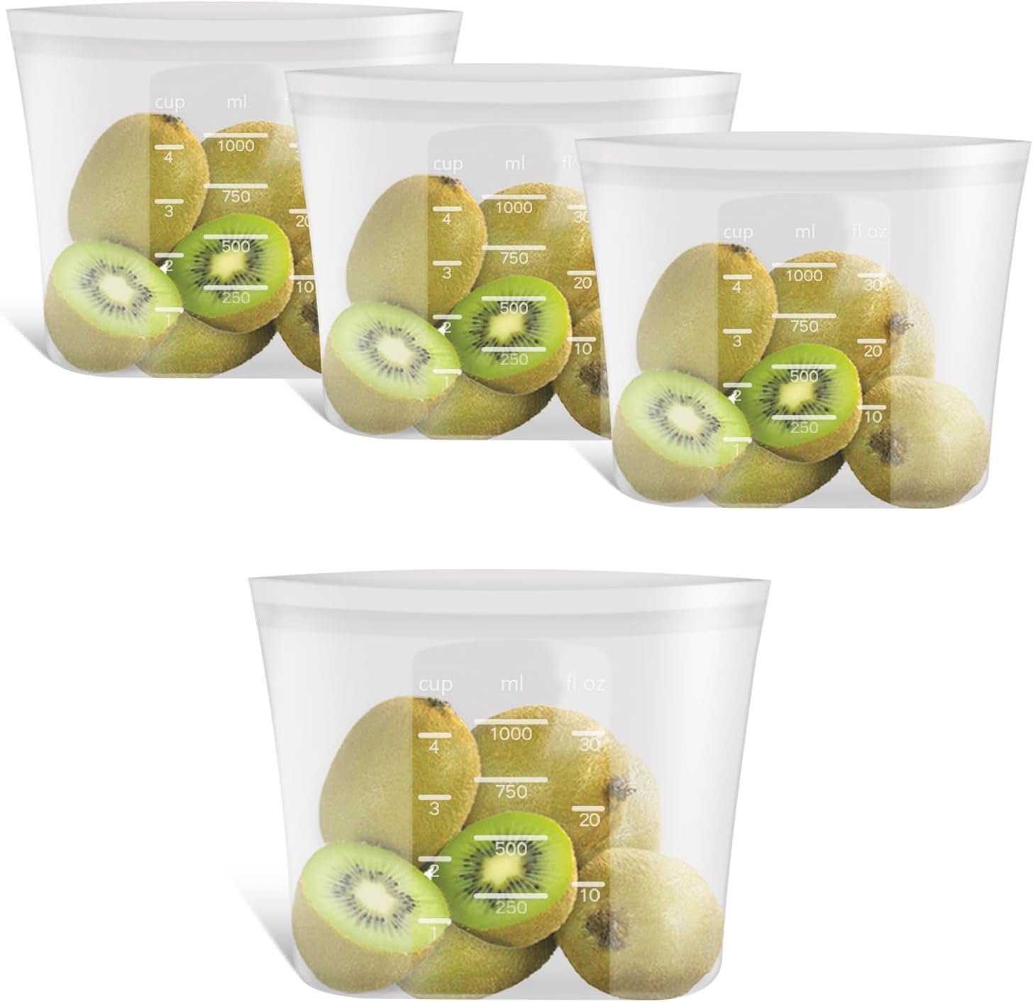 100% Platinum Silicone Reusable Food Storage Bags, 4 Pack, 34fl.oz/1000ml