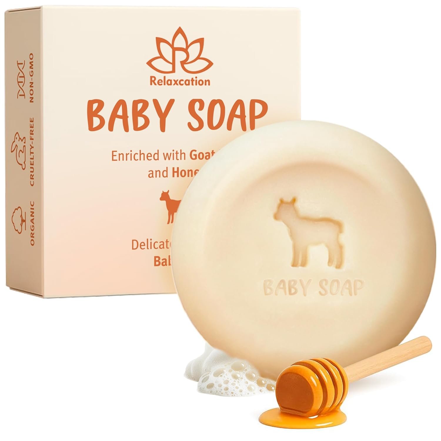 MADE IN USA Baby Soap Bar with Goat Milk and Honey – Naturally Cold Processed from Organic Ingredients – Delicate for Newborn Skin, Gift for babys, Kids, Toddlers and Adults – Handmade in USA