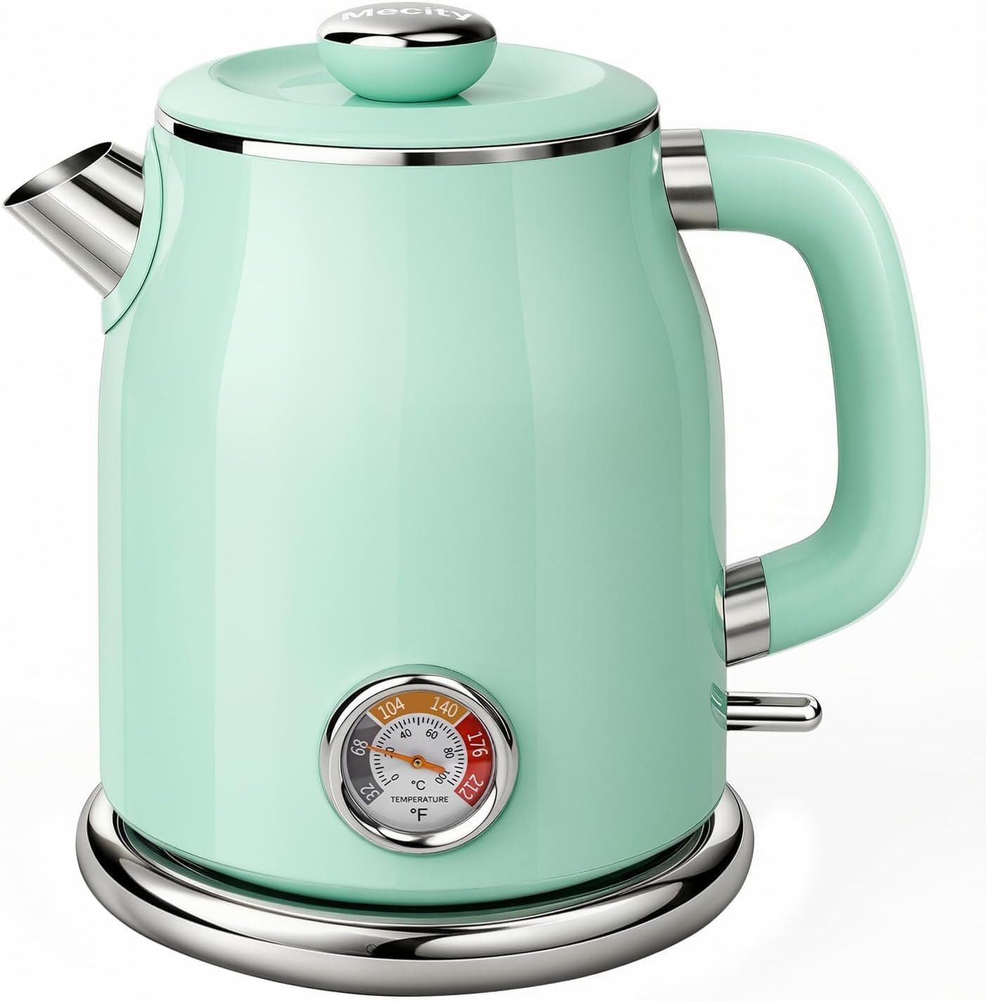 Mecity Retro Electric Kettle 1.7L, Stainless Steel Interior (No Plastic Contact), Double Wall Cool Touch, Fast Boil 1500W, Thermometer (°F/°C), Removable Lid, Wide Opening Easy Cleaning, 120V, Green