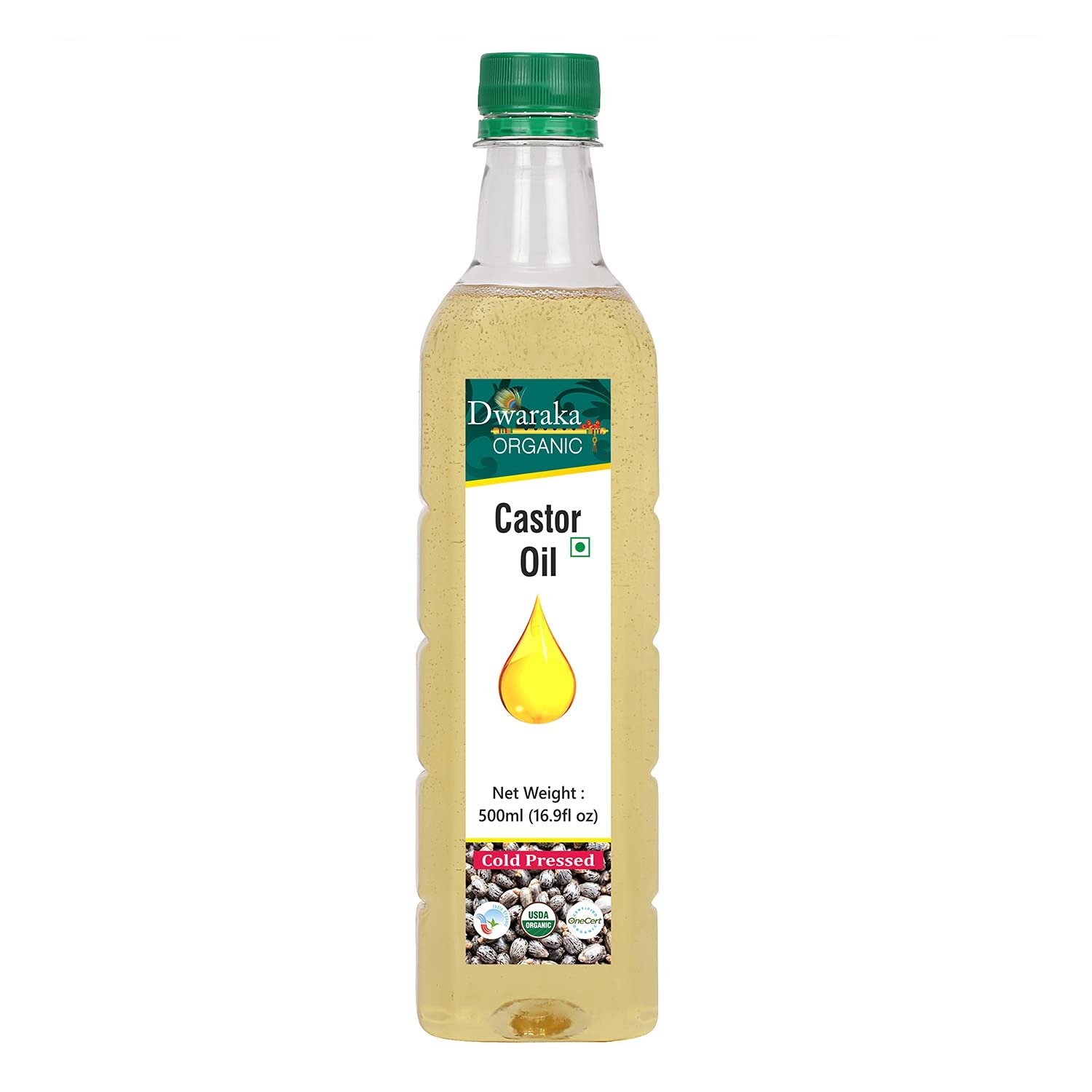 Dwaraka Organic Cold Pressed Castor Oil for Digestion, Hair Growth, Skincare and Massages – 16.9 Fl Oz (500 ML) | USDA Organic, Non-GMO, All Natural