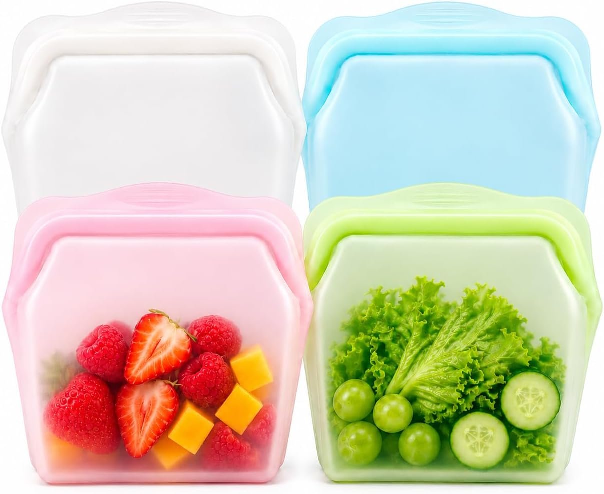 4 Pack Everbag Silicone Reusable Food Storage Bag,1000ml Stand-Up Freezer