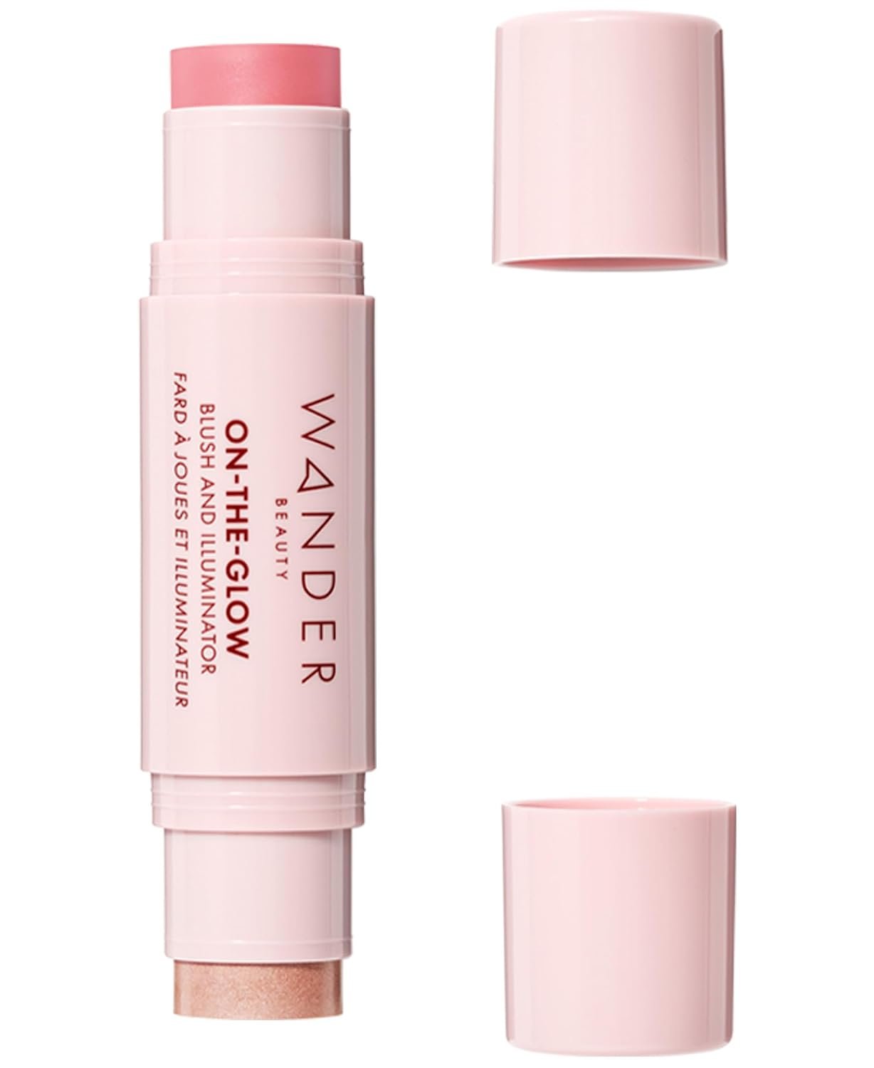 Wander Beauty On-the-Glow Blush and Illuminator – Petal Pink/Nude Glow – 7-in-1 Hydrating Cream Blush & Highlighting Stick – Stick Blush for Cheeks, Lip, Face & Body – Highlighter Makeup & Blush