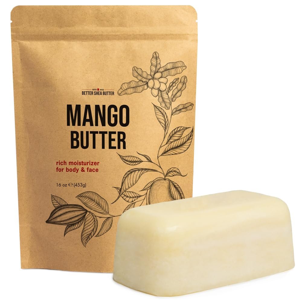 Better Shea Butter Mango Butter 100% Natural Skin Moisturizer, 1 LB Block