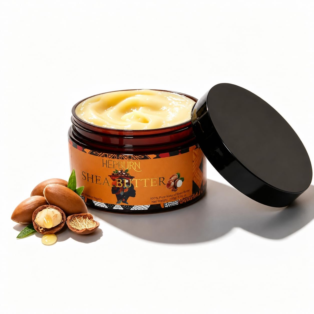 HEPBURN 100% Pure Unrefined Shea Butter, 8.82 oz (250g) Raw African Shea Butter from Nigeria for Skin, Hair, Face & Body, Ideal for DIY Lotions, Soaps & Lip Balms, No Additives, Cruelty-Free (8.8 OZ)