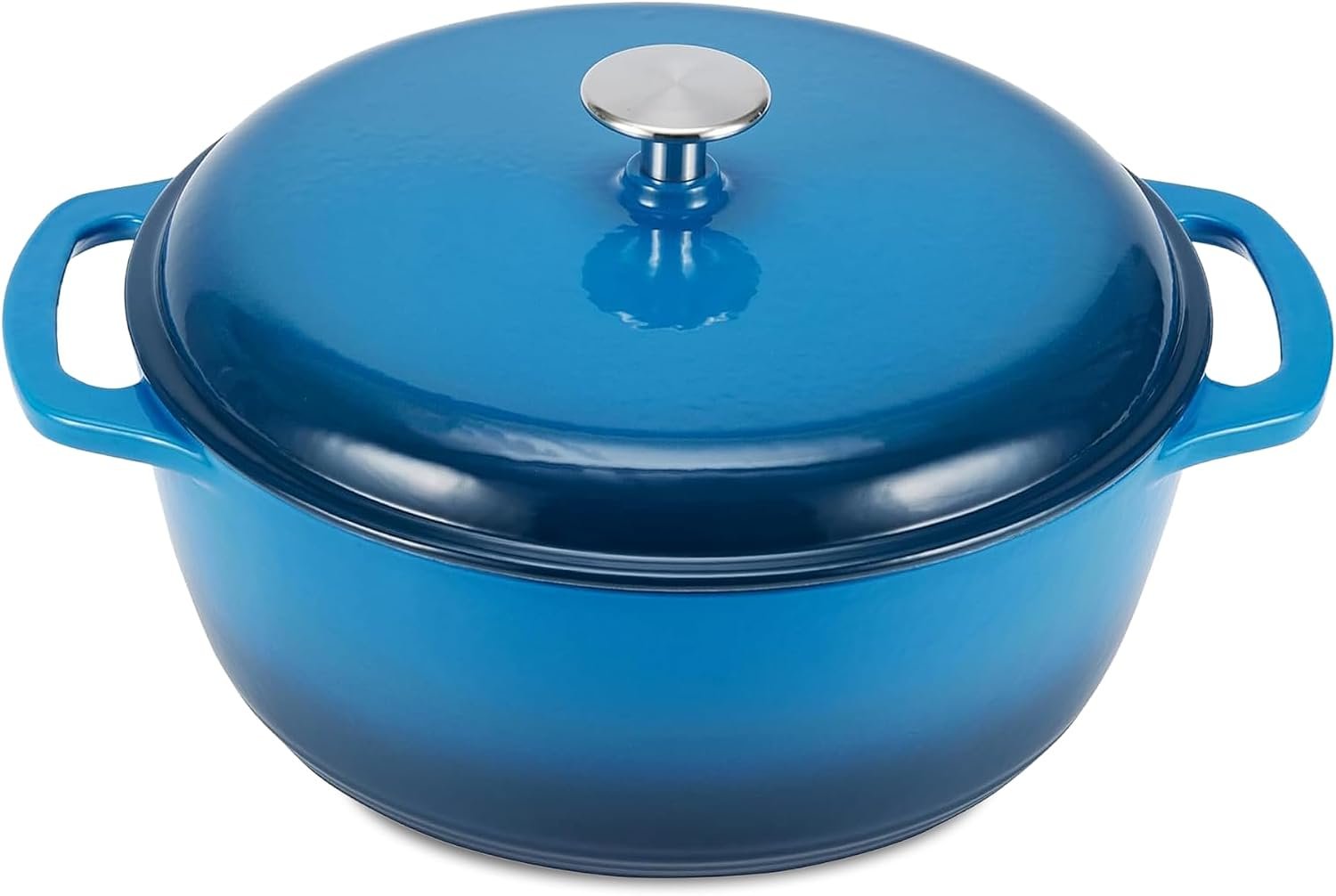 Amazon Basics Enameled Cast Iron Dutch Oven Pot With Lid, 4.3-Quart, Round, Dual Handles, Heavy-Duty, Oven Safe for Stews, Roasting & Baking, Blue