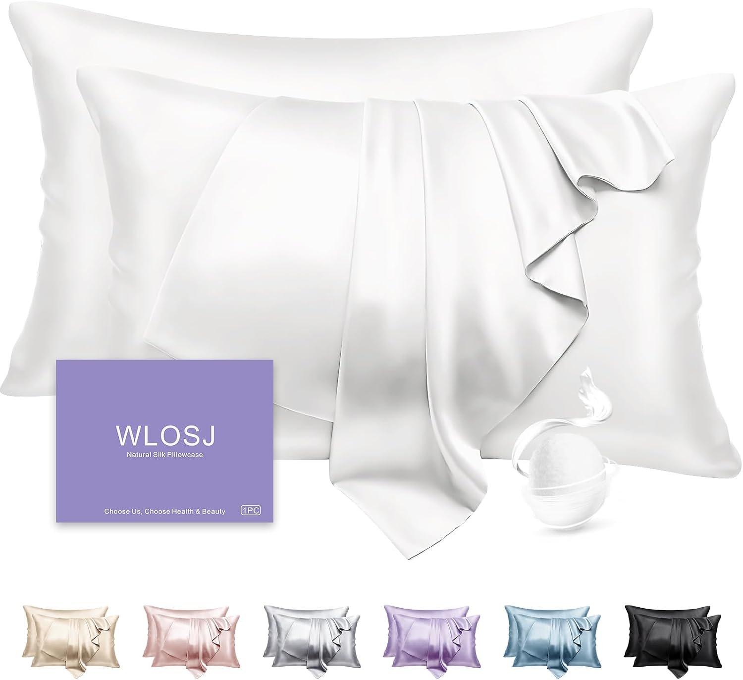 100% Silk Pillow Cases 2 Pack Queen Size Mulberry Silk Pillowcase Set of 2 for Hair and Skin 22 Momme Highest Grade 6A Silk Cooling Soft Smooth with Zipper 20 x 30 Inches, White