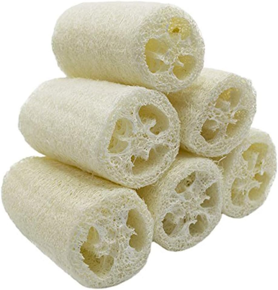Natural 6 Pack of 4 inch Loofah, Serdokntbig SPA Exfoliating Scrubber for Skin Care in Bath, Best Luffa Body Scrub Sponge, Remove Dead Skin