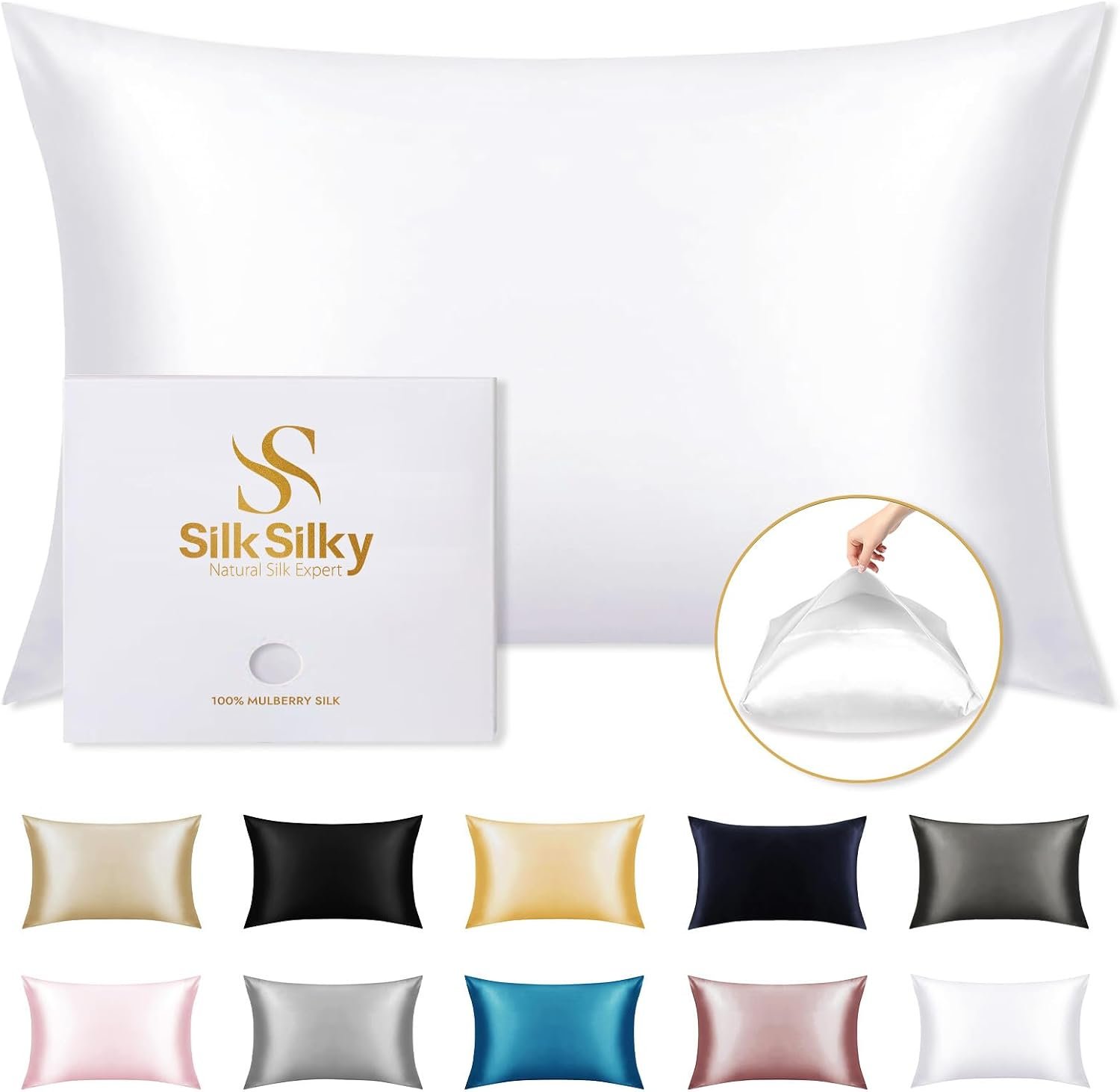 SilkSilky 22 Momme Pure Organic Silk Pillow Cases for Hair & Skin Standard