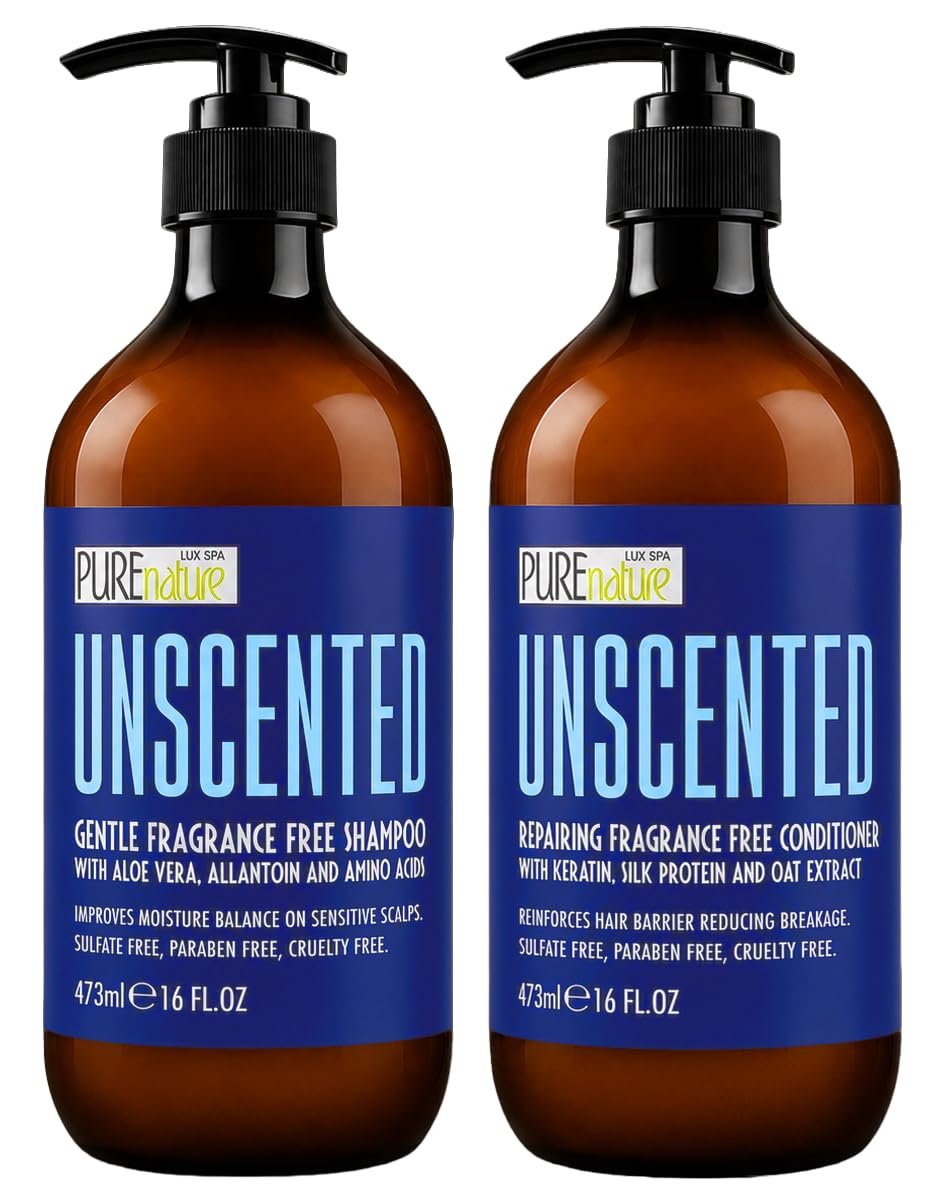 Unscented Shampoo and Conditioner Set – Fragrance Free, Sulfate Free, Paraben Free – Moisturizing Hair and Scalp Care – Hydrating Salon Formula for Women and Men – 16 Fl Oz (Set of 2)