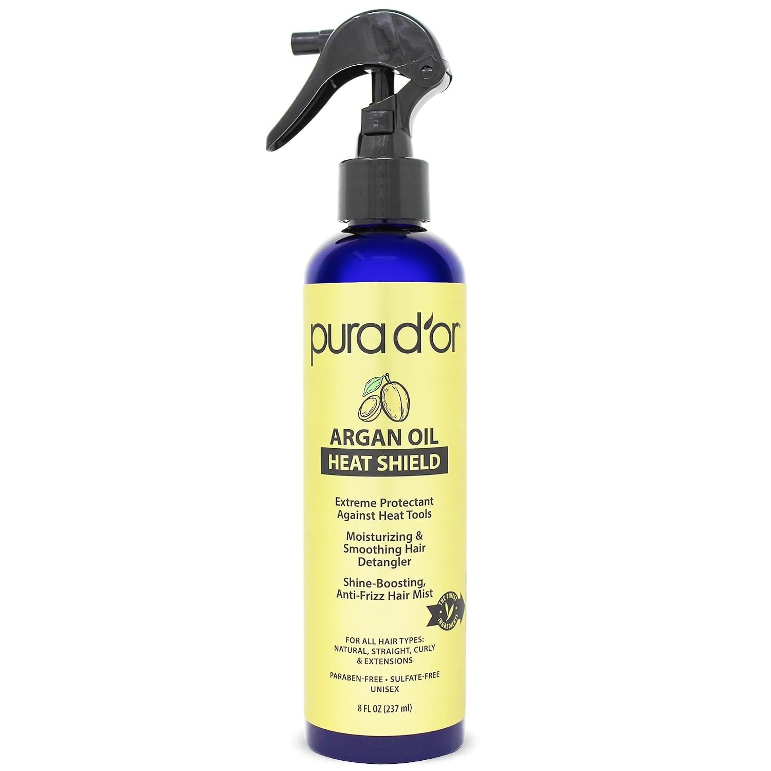 PURA D’OR Argan Oil Heat Protectant Spray Up to 450°F for Damaged Hair, 8oz