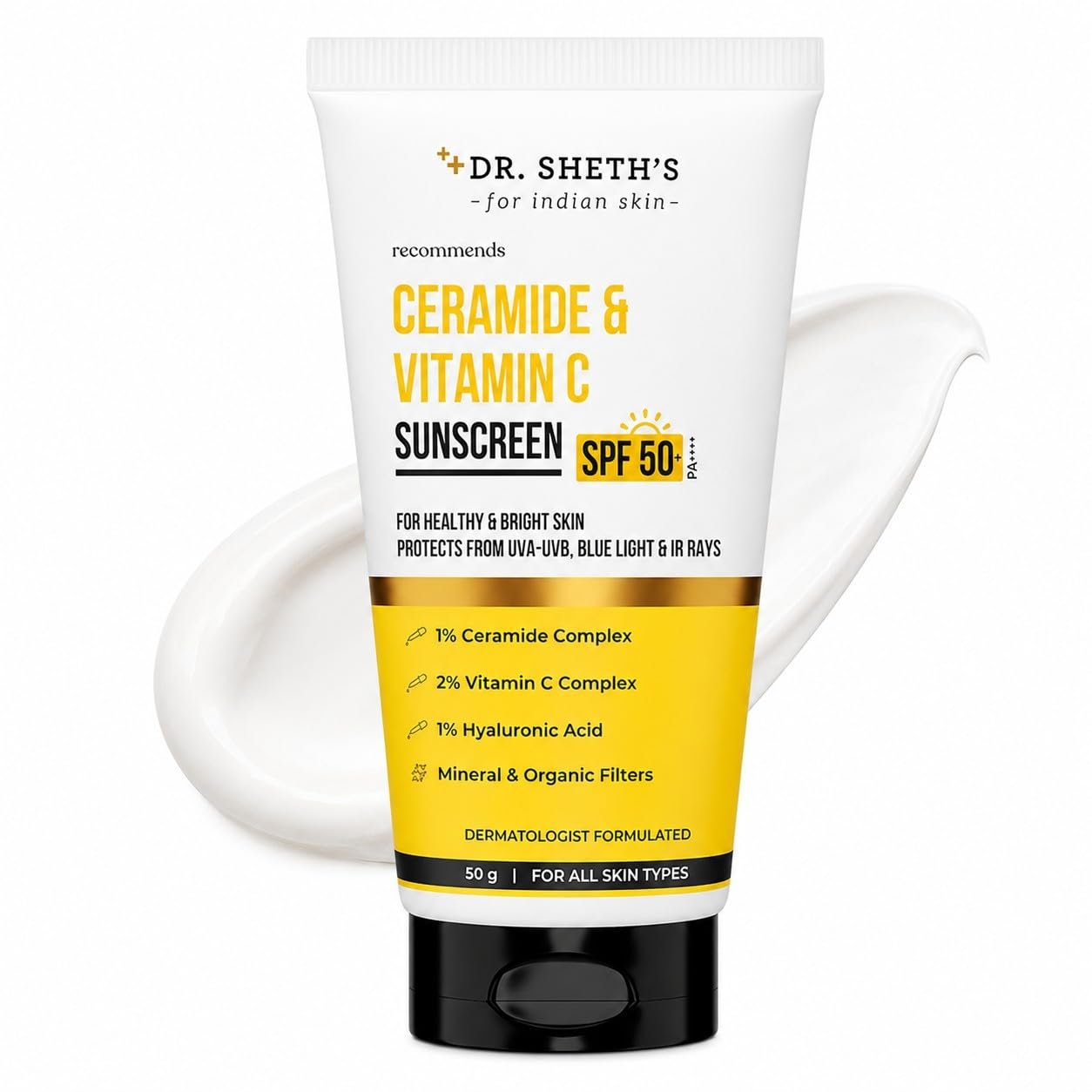 Dr. Sheth’s Ceramide & Vitamin C Sunscreen SPF 50+, 1.76 Oz/50g