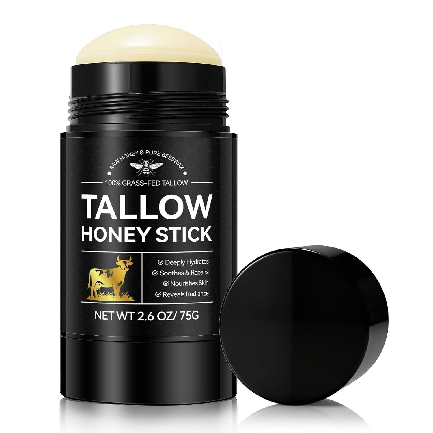 Grass-Fed Beef Tallow&Wild Honey Balm Stick, Organic Beef Tallow for Skin, Honey Balm Stick for Face and Body, Nourishing Moisturizer, Tallow face Moisturizer for Dry and Sensitive Skin,2.6 FLoz/75g