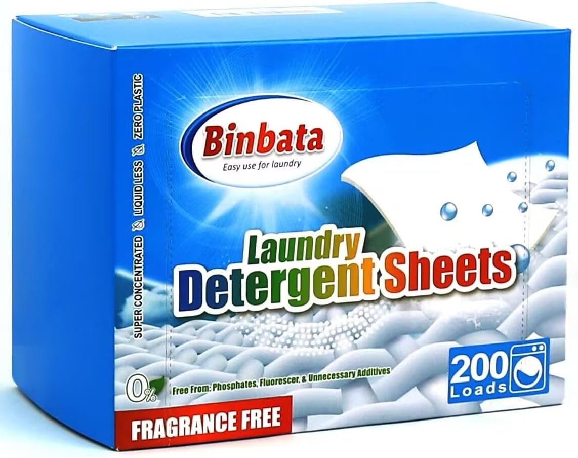 Binbata Laundry Detergent Sheets Up to 200 Loads, Plastic Free Eco-Friendly