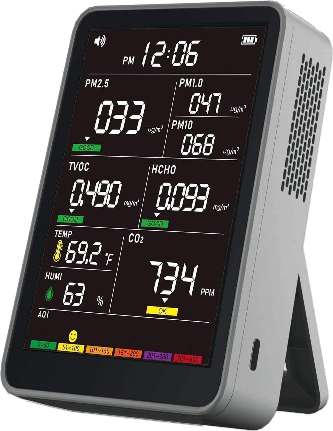 16-in-1 Indoor Air Quality Monitor, High-Precision Multi-Parameter Smart Air Quality Tester with HD Real-Time Color Screen, Portable Air Quality Monitor for Home, Office, Cars, Bedroom (Dark Gray)