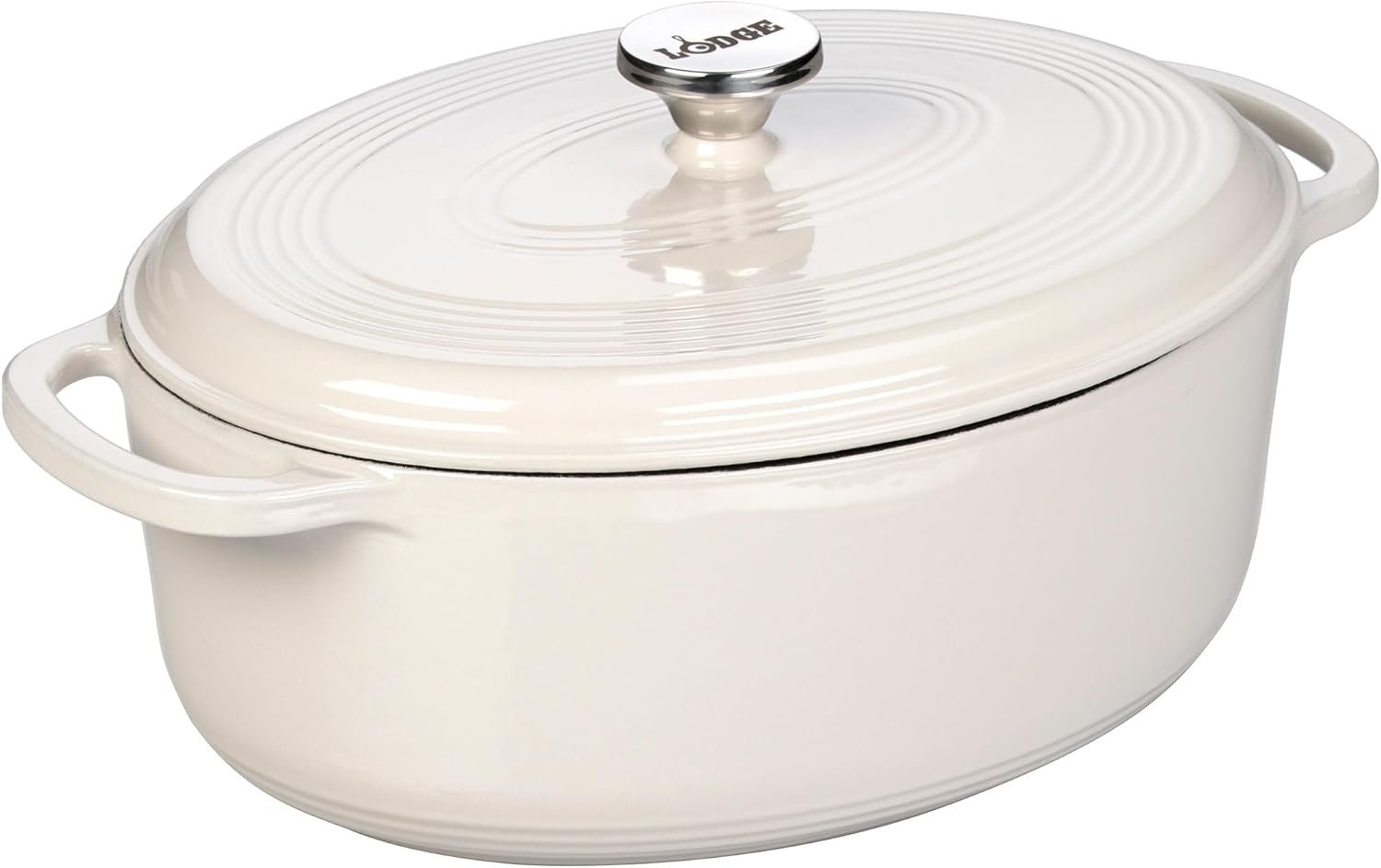 Lodge Enameled Cast Iron Oval Dutch Oven with Lid, 7 Quart, Oyster White