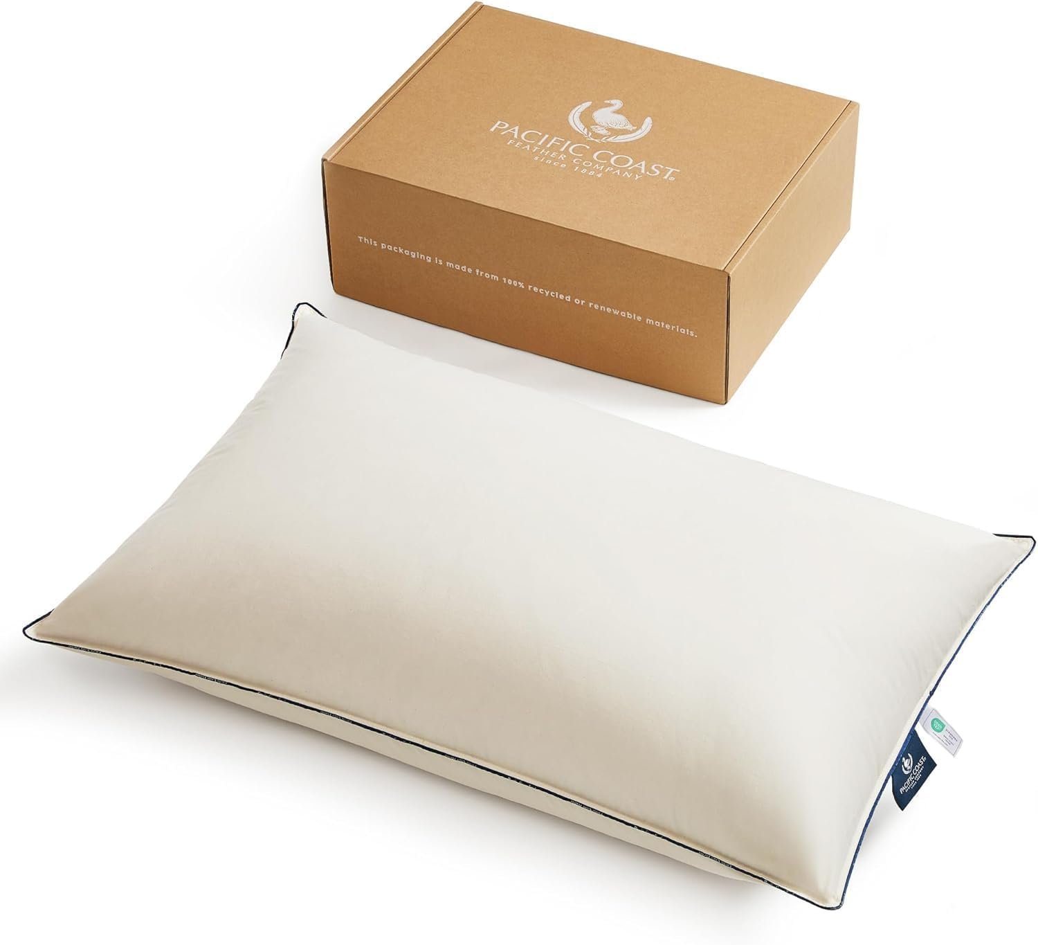 Pacific Coast Down Pillow, Luxury Hotel Collection Bed Pillow for Sleeping, King Size of 1, 100% Organic Cotton Shell, 650 Fill Power, 24 OZ, Low Loft Soft Pillows, Suit for Stomach Sleepers