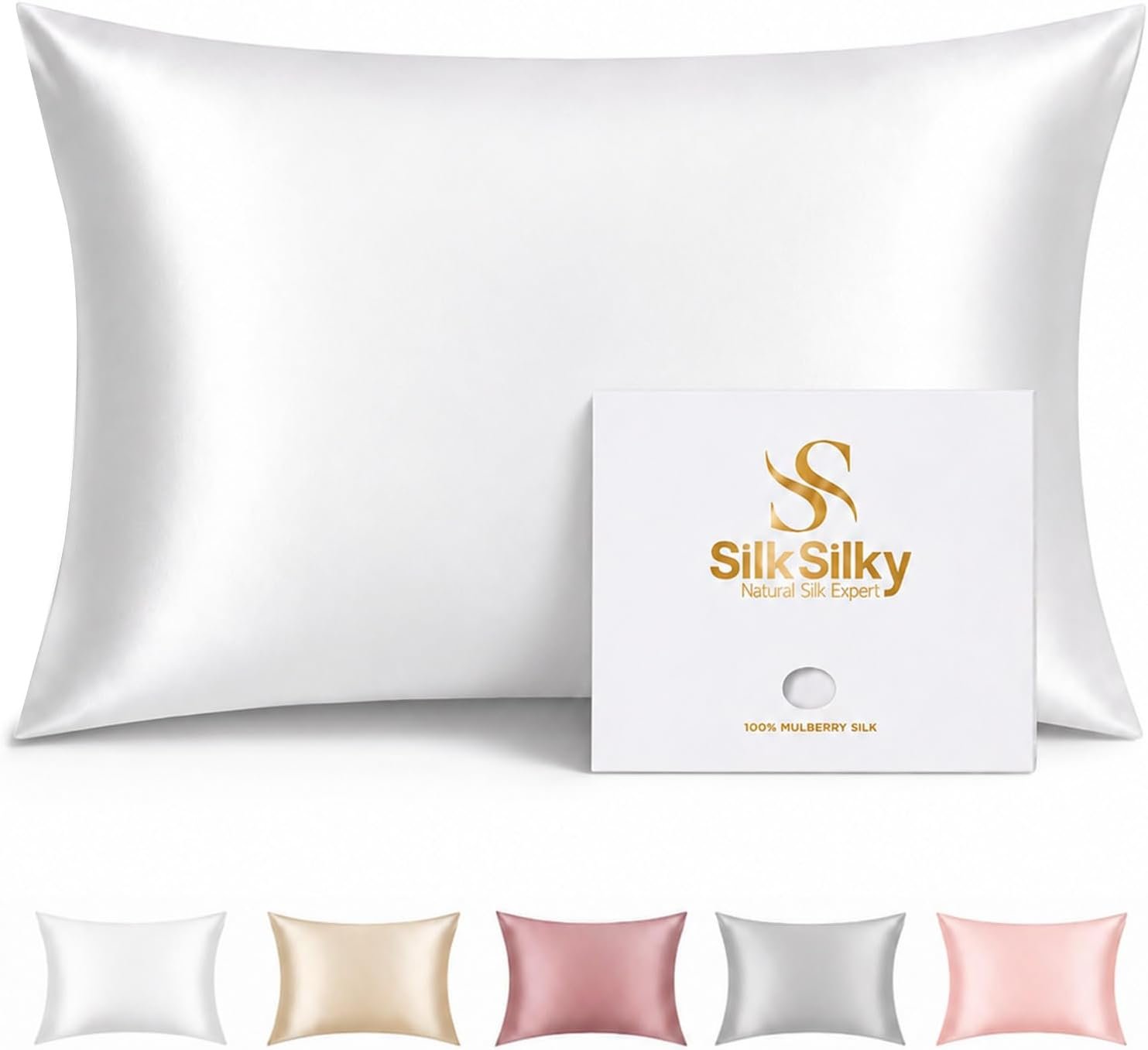 SilkSilky 100% Organic Mulberry Silk Pillow Cases for Hair & Skin Standard