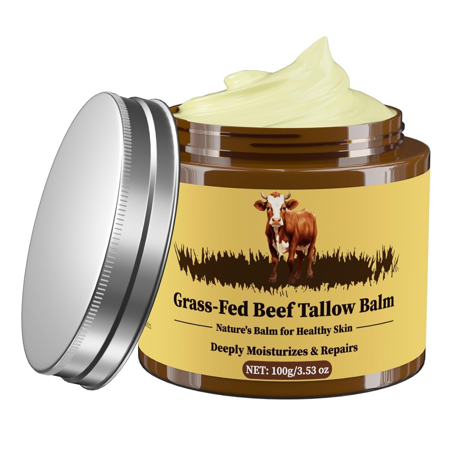 Oebitor Beef Tallow for Skin, Tallow and Honey Balm, Facial Moisturizer Cream, Grass Fed Whipped Beef Tallow Balm Deeply Moisturizing for Face & Body, Suitable For All Skin Types (3.53oz)