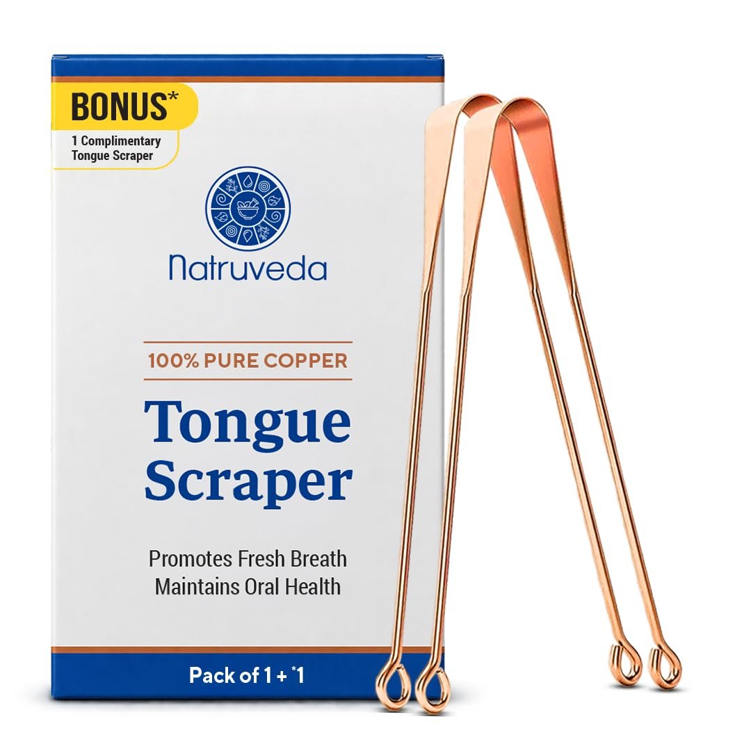 Natruveda Tongue Cleaner for Adults & Kids – Copper Tongue Scraper 2 Pack for Fresh Breath, Tongue Cleaning & Bad Breath Support, Reusable Metal Tongue Cleaner