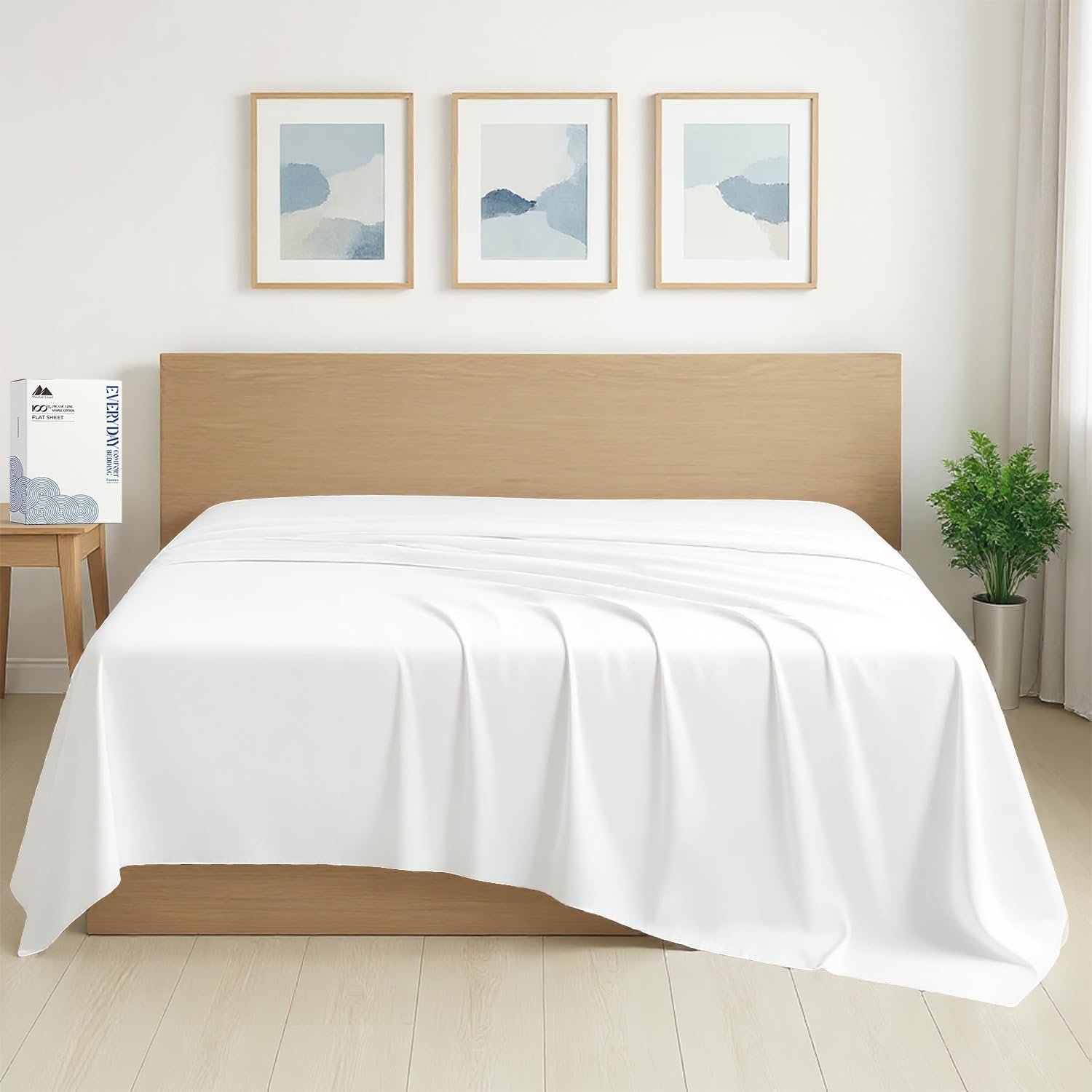 Mayfair Linen Organic Cotton Top Sheet Queen Size – Percale Weave Flat Bed Sheett (1 PC, White) Crisp, Cool and Strong Bed Linen, Top Sheets for Hot Sleepers, Luxury Breathable GOTS Certified Sheets