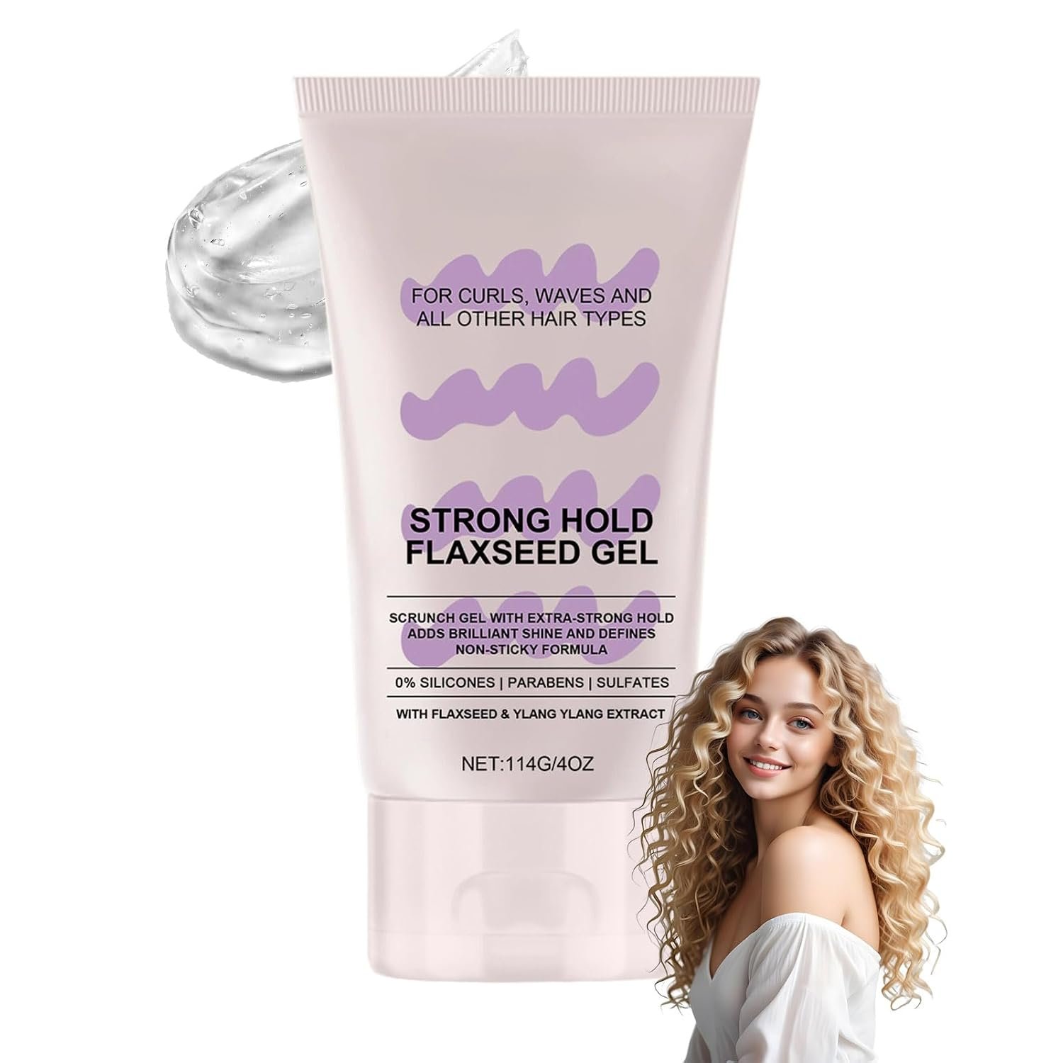 Strong Hold Flaxseed Gel – Organic Hair & Braiding Gel for Curls, Waves & Edges. Moisturizing Frizz Control, Curl Definition & Shine Sculpting for Women, 4 Oz
