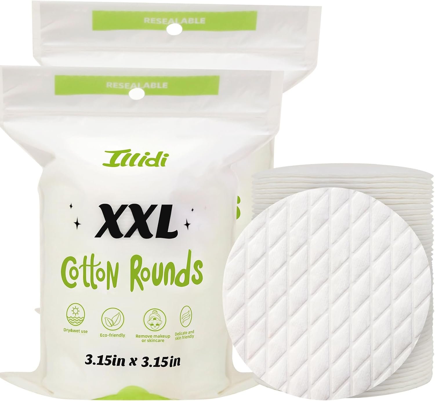 Extra Large Cotton Rounds, 3.15 inches Diameter,(120 Count),100% Pure Cotton Pads, Soft and Lint-Free for Makeup Removal and Face Cleansing