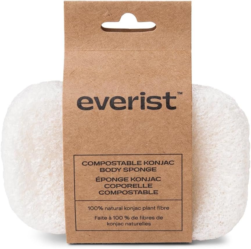Everist Compostable Konjac Body Sponge, Natural Bath Sponge, Plastic-Free