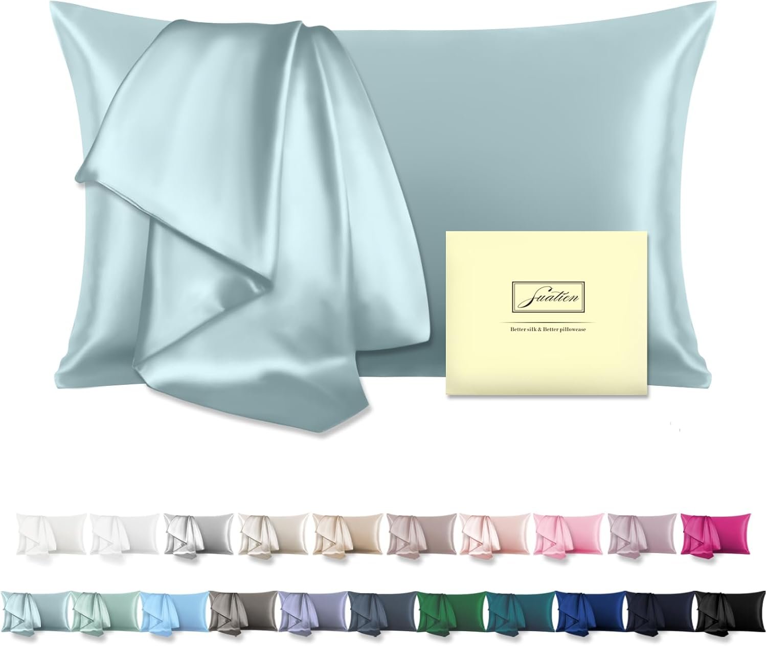 Suatien Mulberry Silk Pillowcase for Hair and Skin Standard Size, Haze Blue